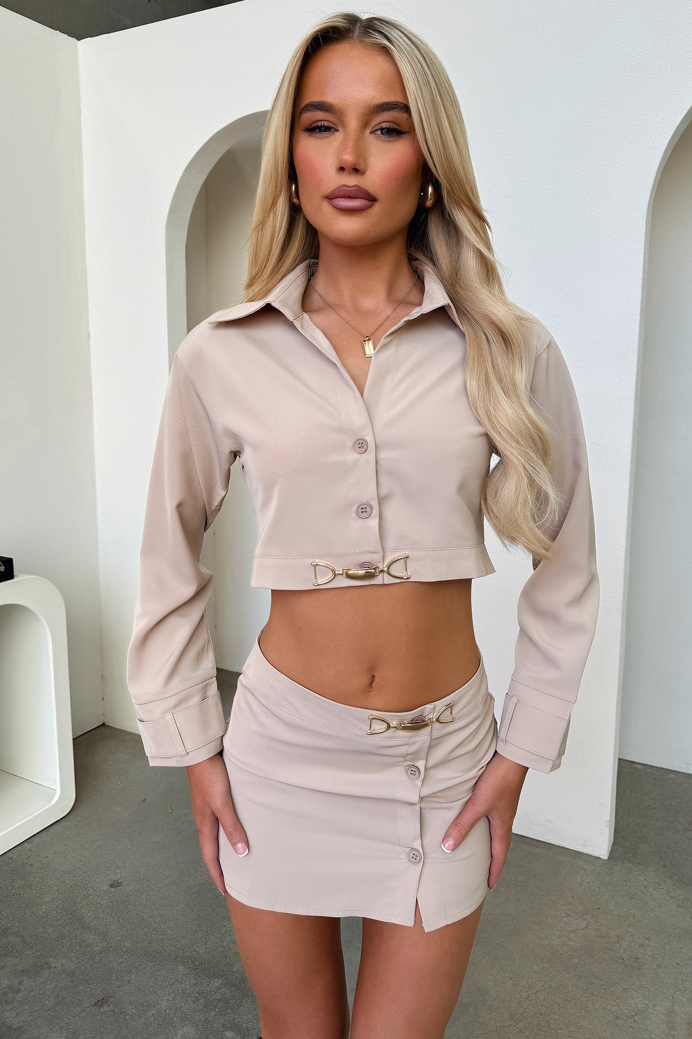 Jordan Cropped Shirt - Tan-Coutiqo