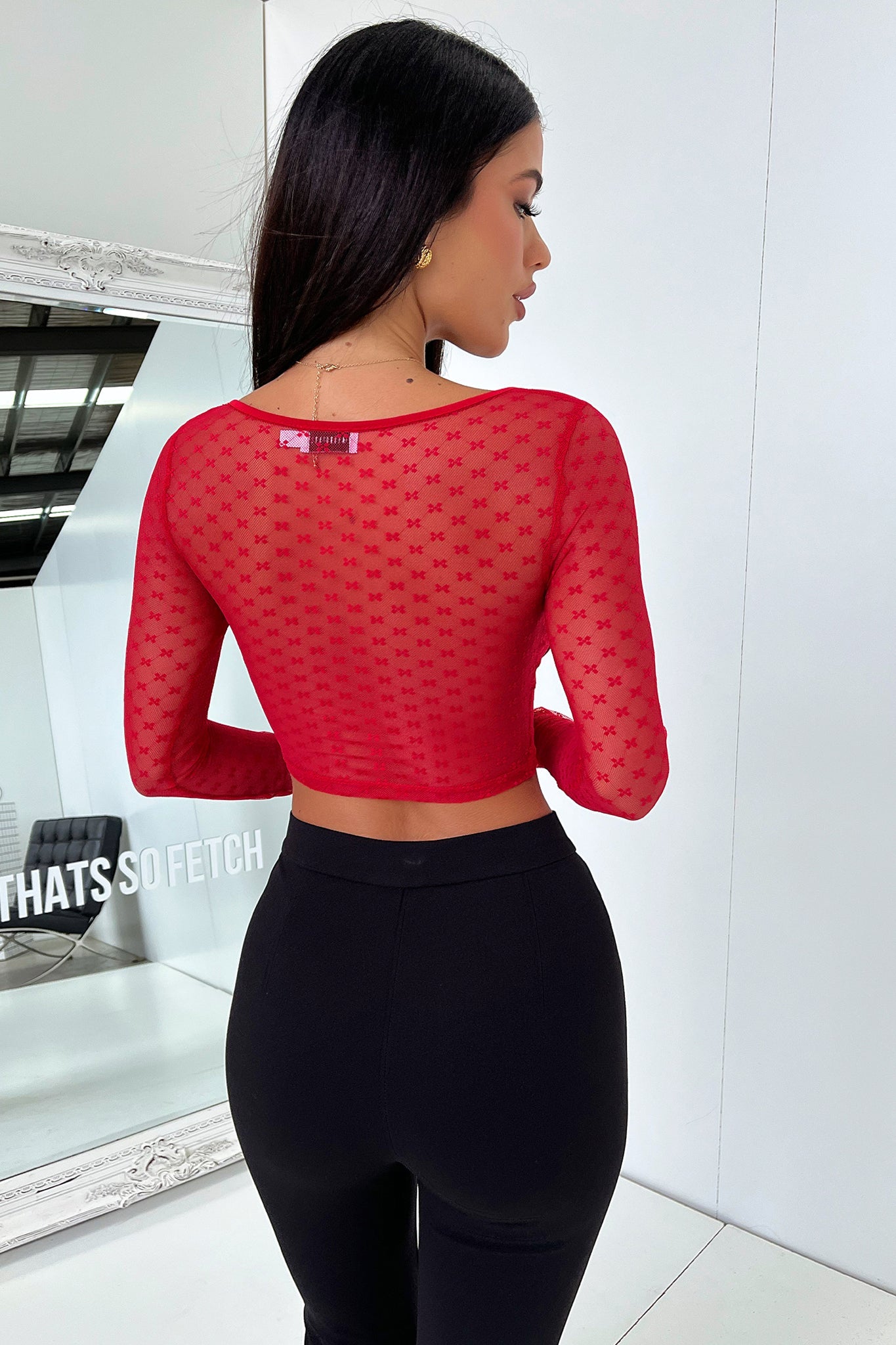 Kacey Long Sleeve Top - Red-Coutiqo