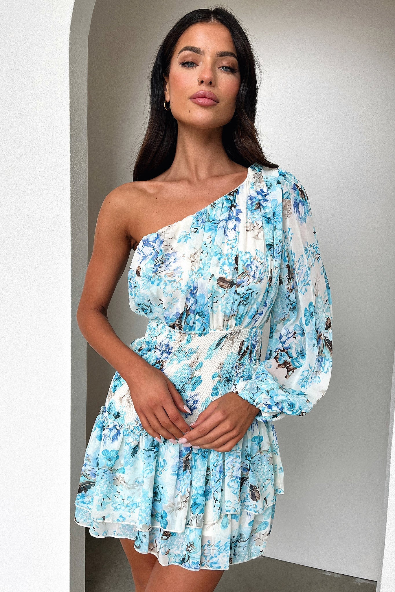 Katina Mini Dress - Dark Blue Floral-Coutiqo