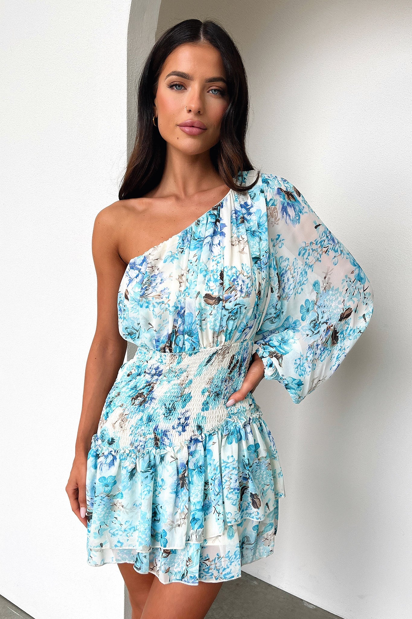 Katina Mini Dress - Dark Blue Floral-Coutiqo