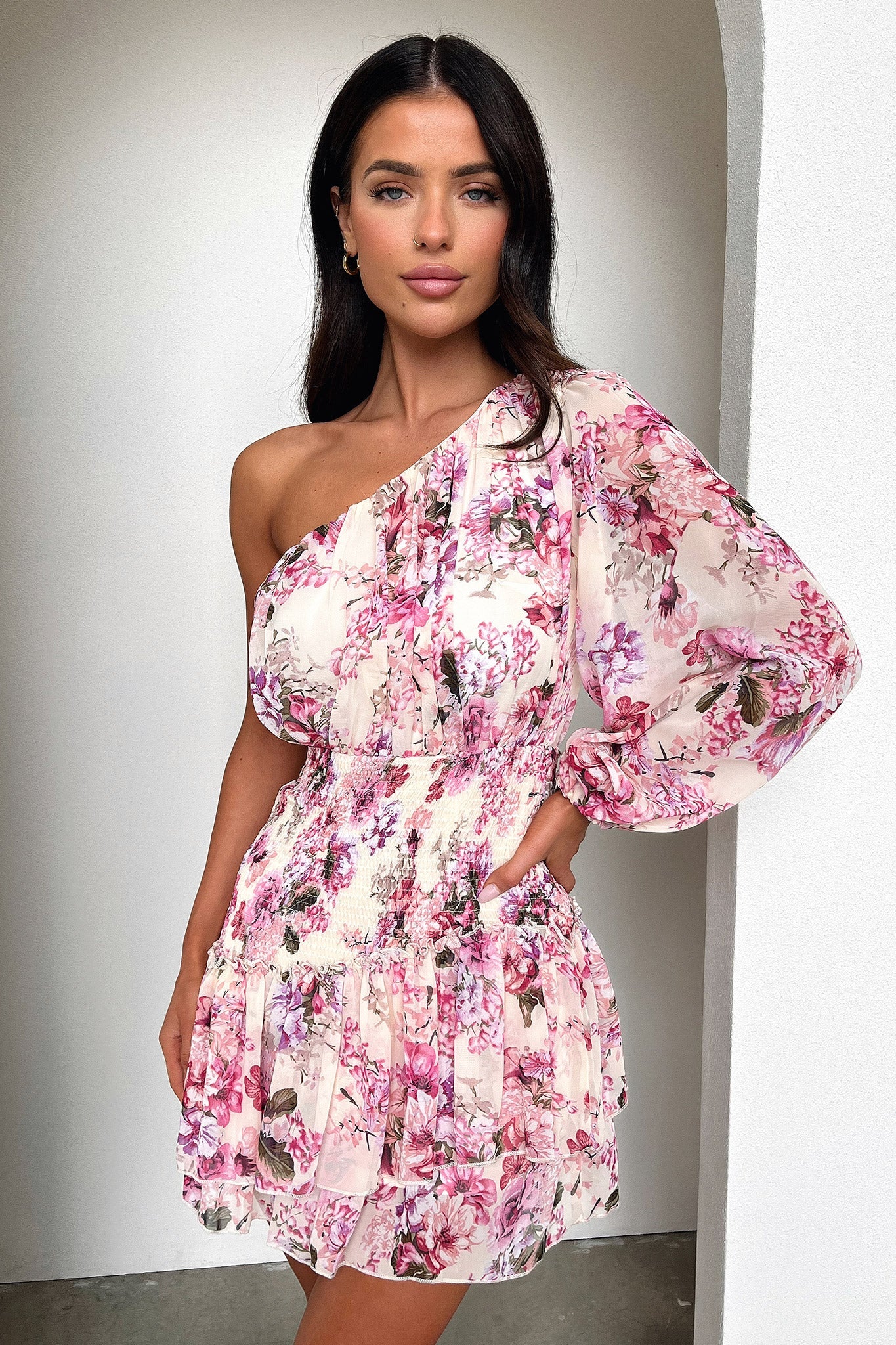 Katina Mini Dress - Pink Floral-Coutiqo