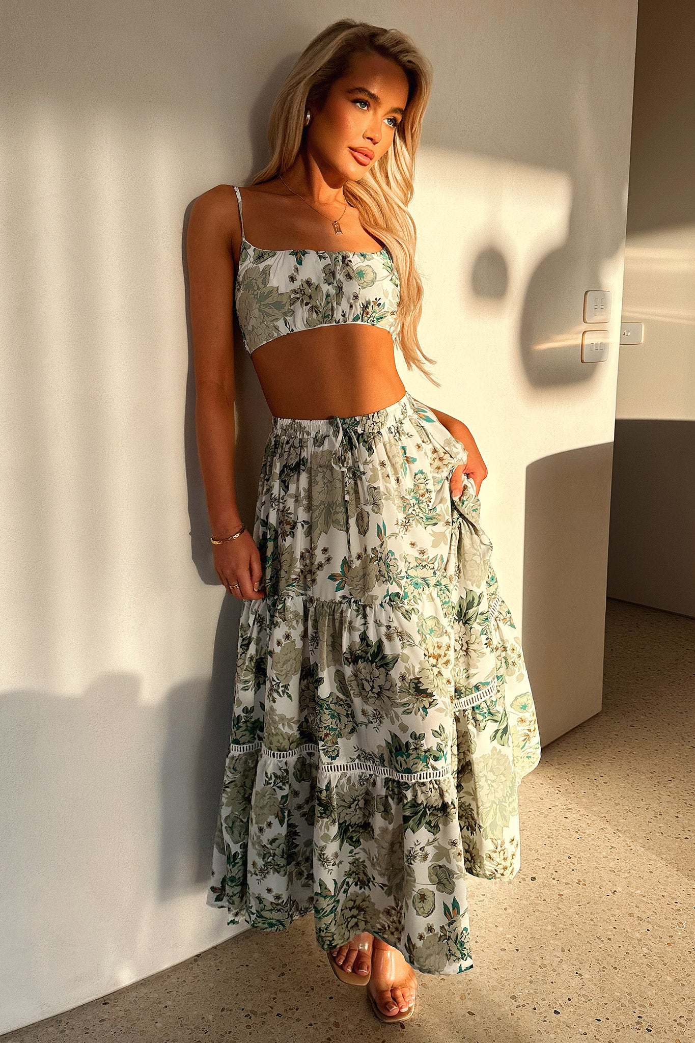 Kei Maxi Skirt - Green Floral-Coutiqo