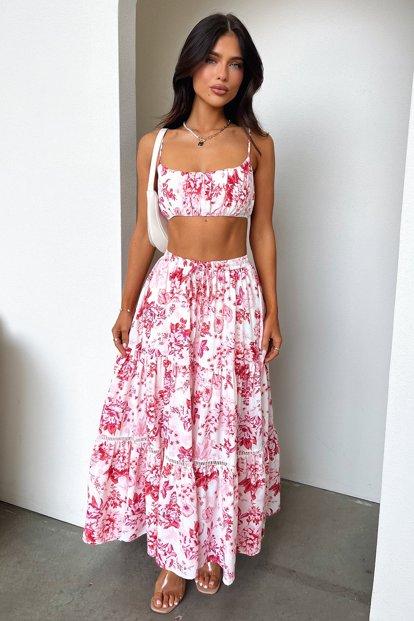 Kei Maxi Skirt - Pink / Red Floral-Coutiqo