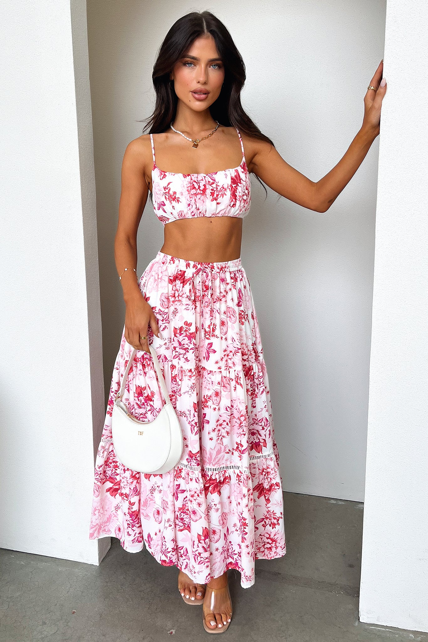 Kei Maxi Skirt - Pink / Red Floral-Coutiqo