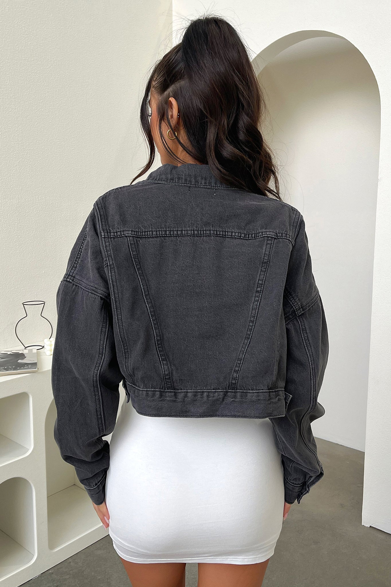 King Cropped Denim Jacket - Black Denim-Coutiqo