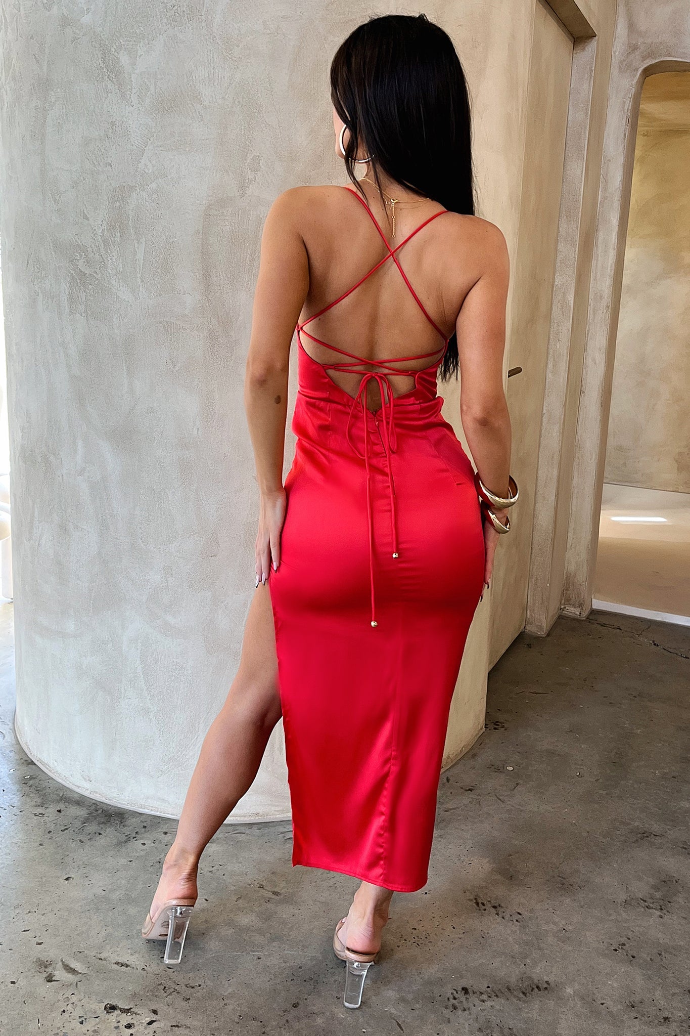 Krielle Midi Dress - Red-Coutiqo