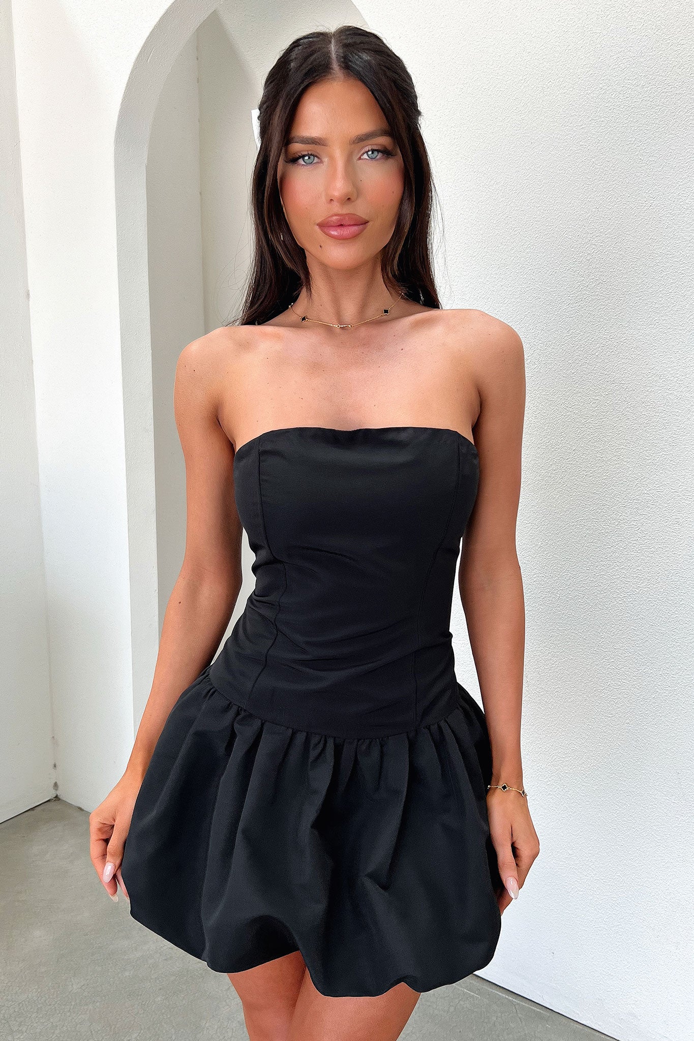 Kloe Bubble Skirt Strapless Mini Dress - Black-Coutiqo
