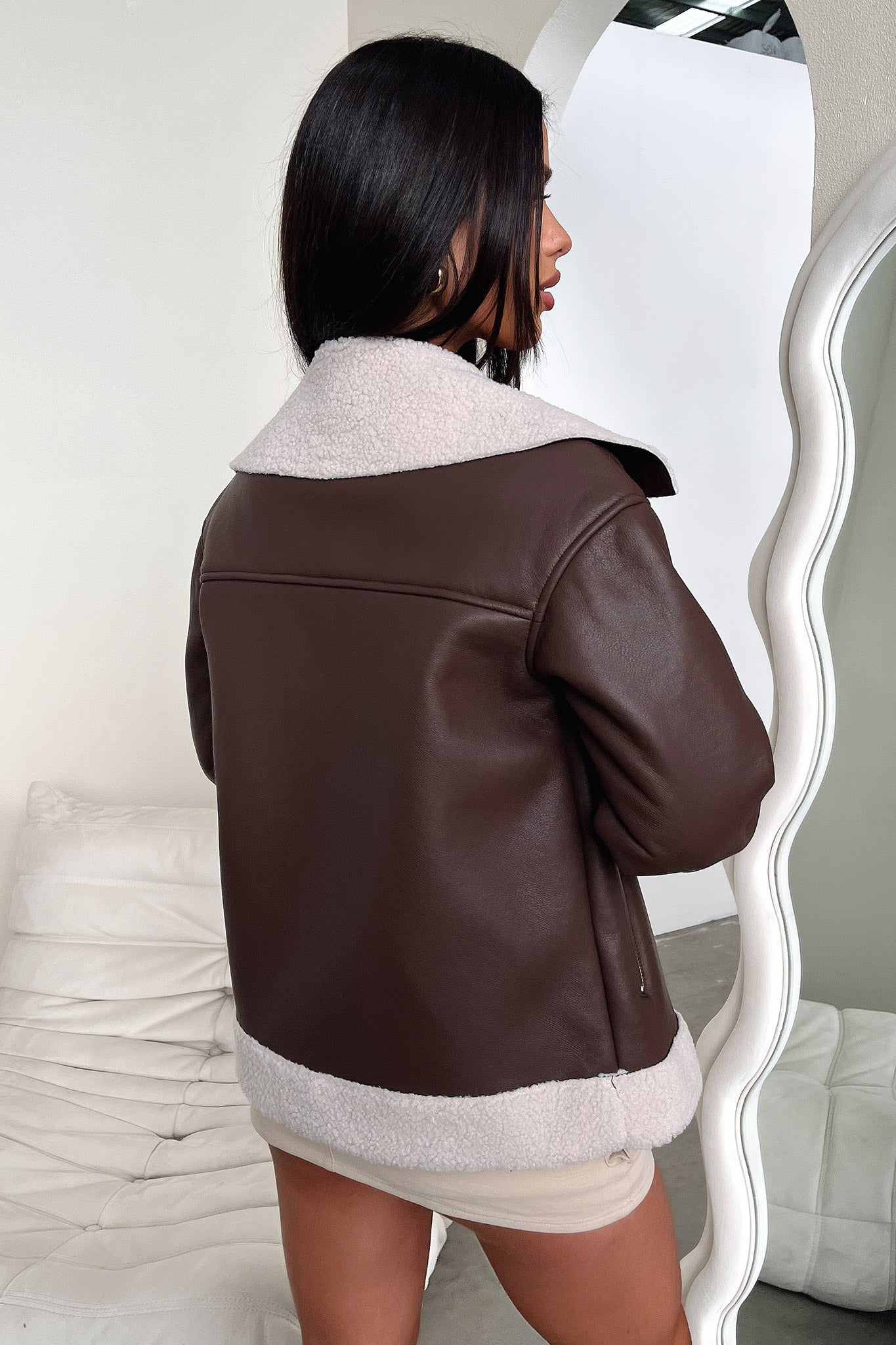 Kobie Faux Leather Jacket - Brown-Coutiqo