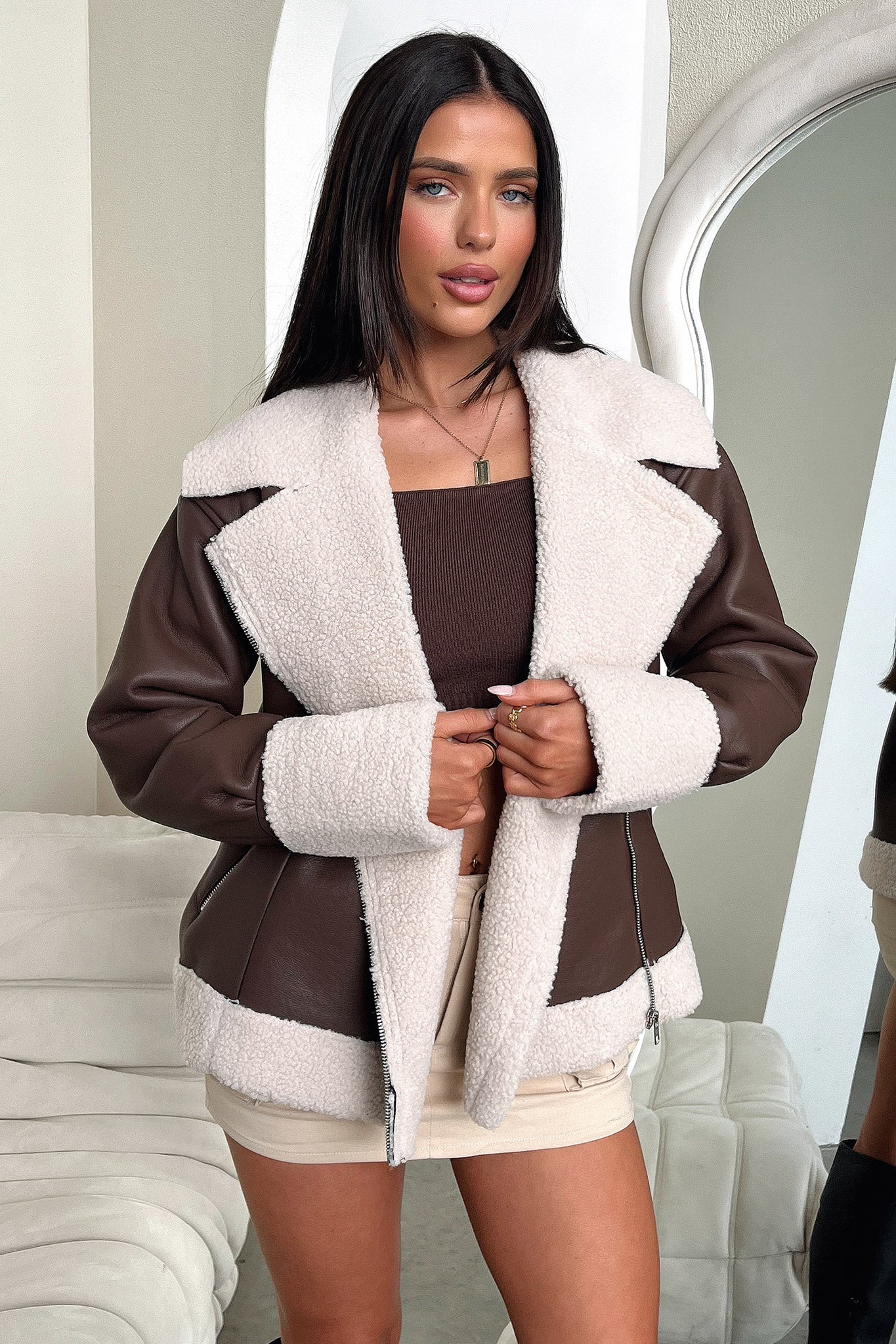 Kobie Faux Leather Jacket - Brown-Coutiqo