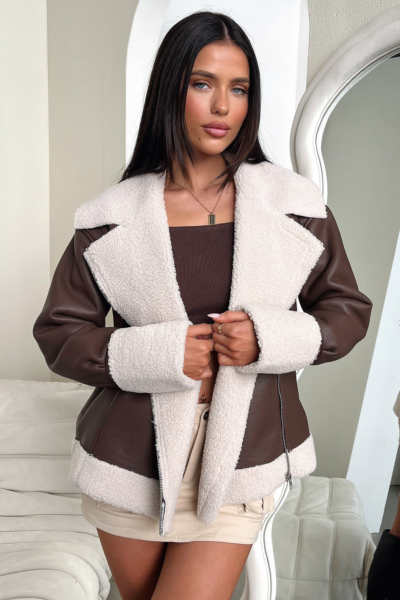 Kobie Faux Leather Jacket - Brown-Coutiqo