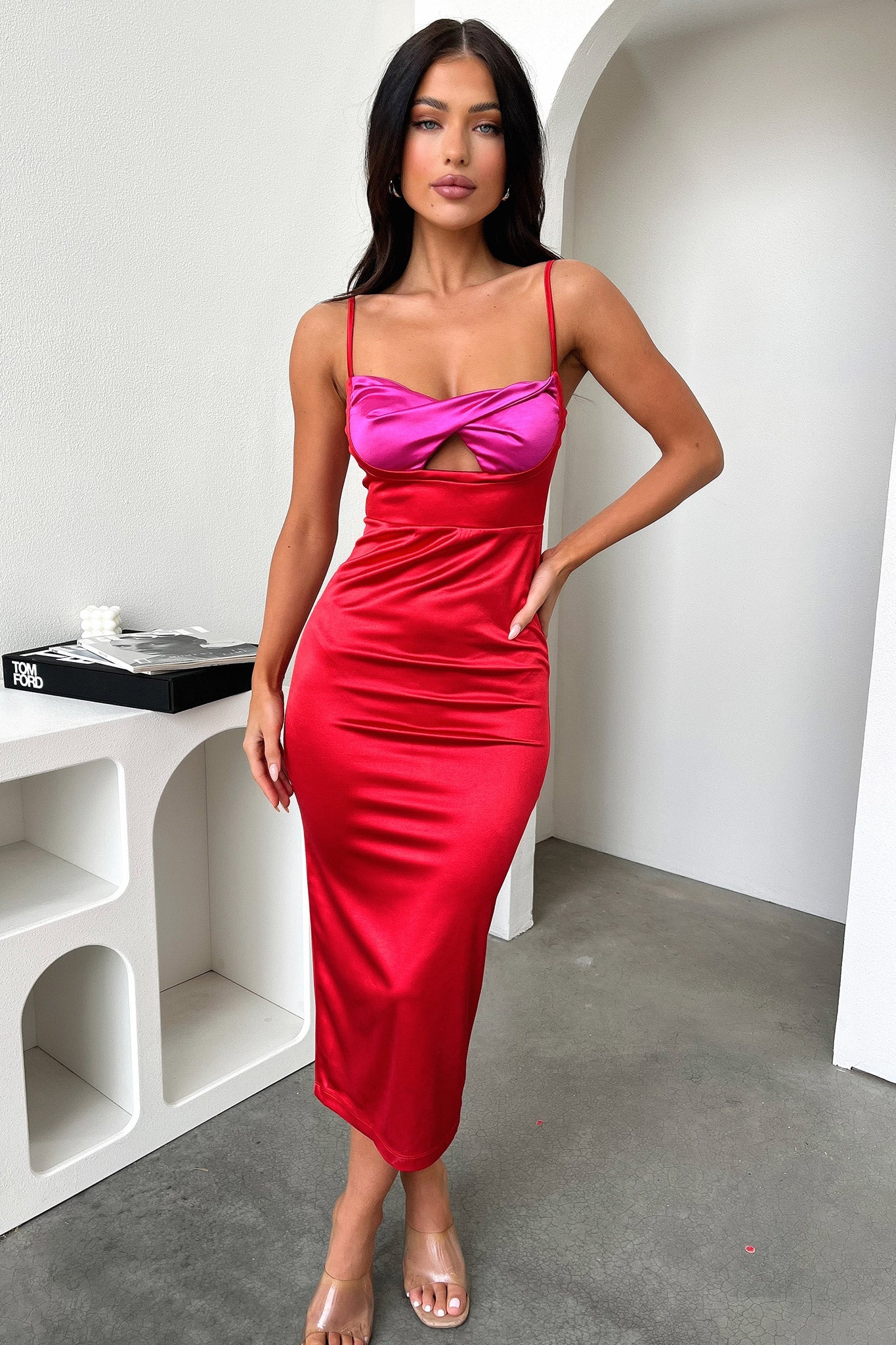 Krista Midi Dress - Red-Coutiqo