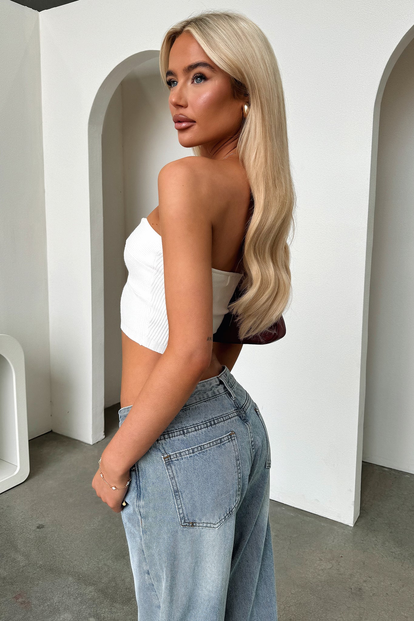 Kylie Strapless Twist Crop - White-Coutiqo