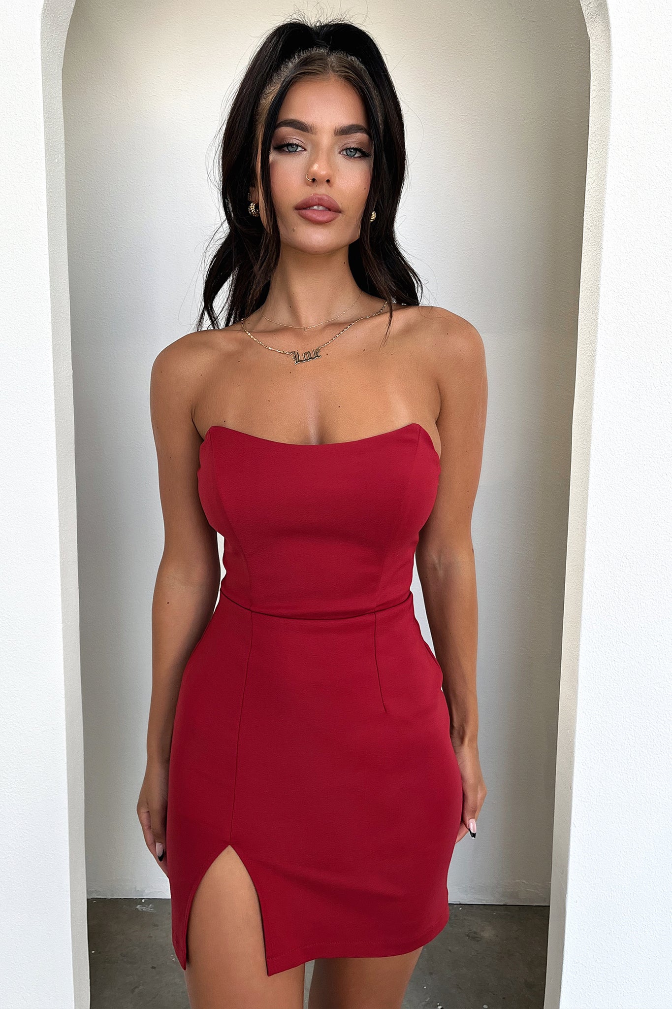 Lane Strapless Mini Dress - Red-Coutiqo