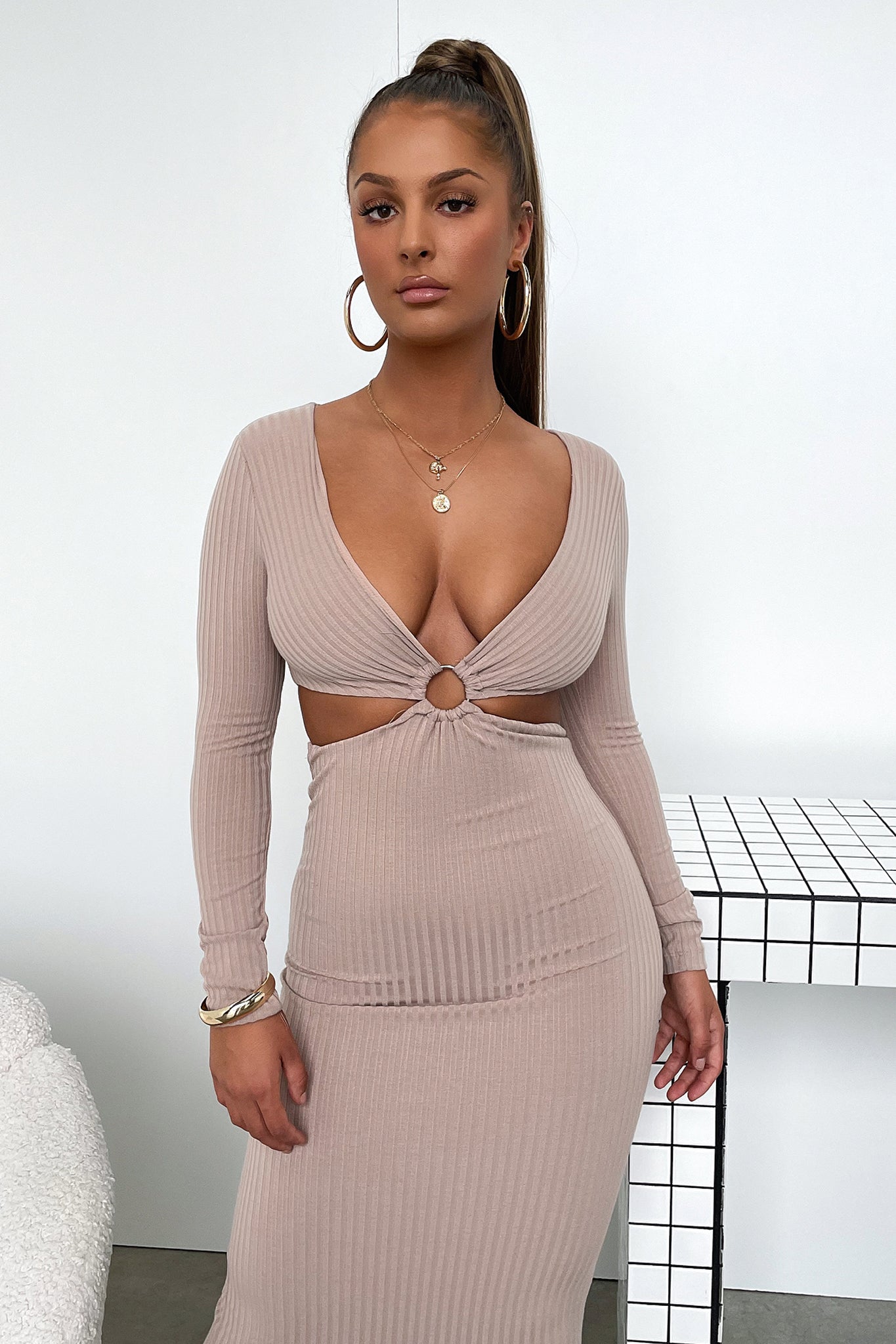 Laska Midi Dress - Tan-Coutiqo