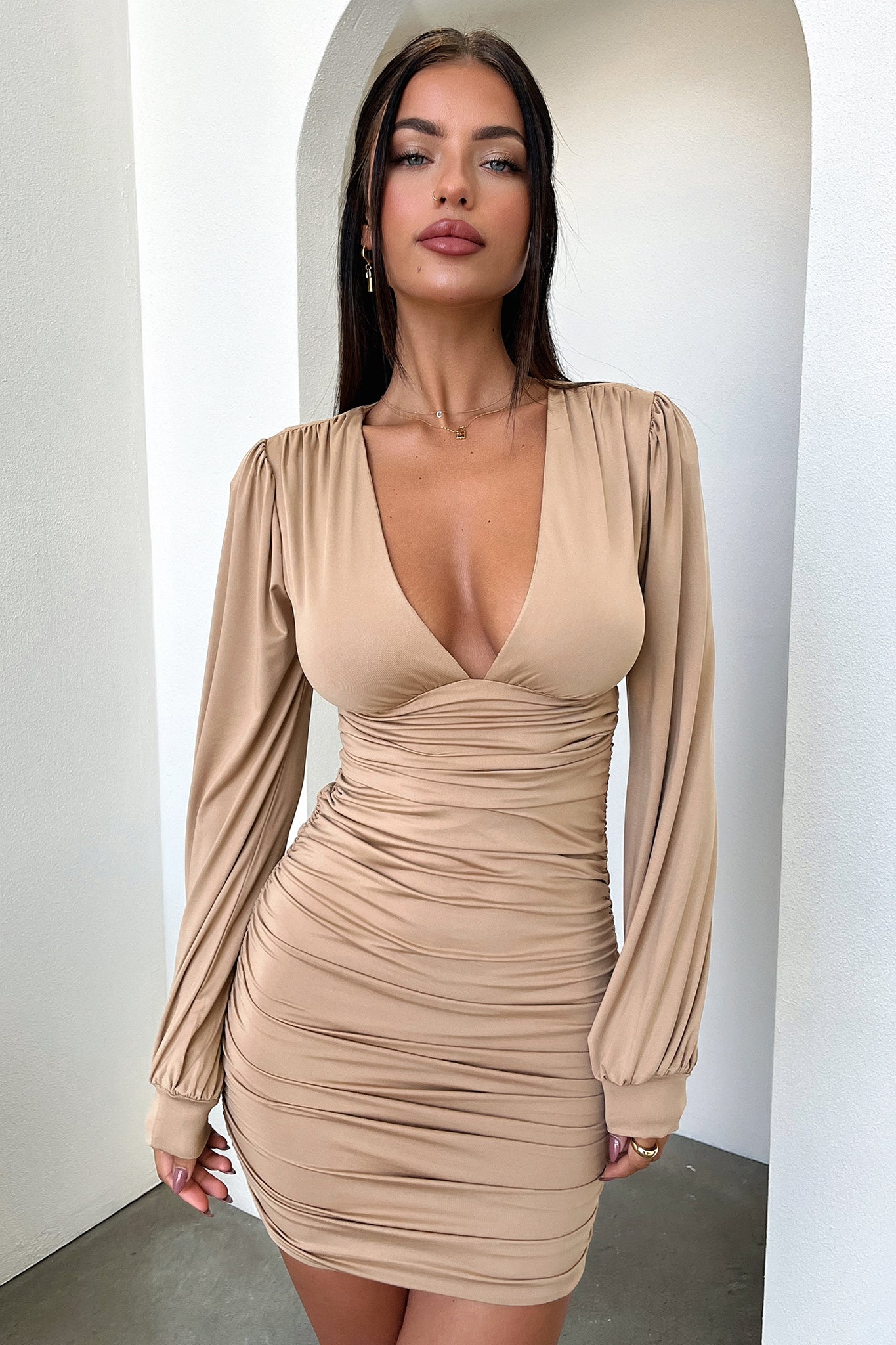 Lewis Dress - Tan-Coutiqo