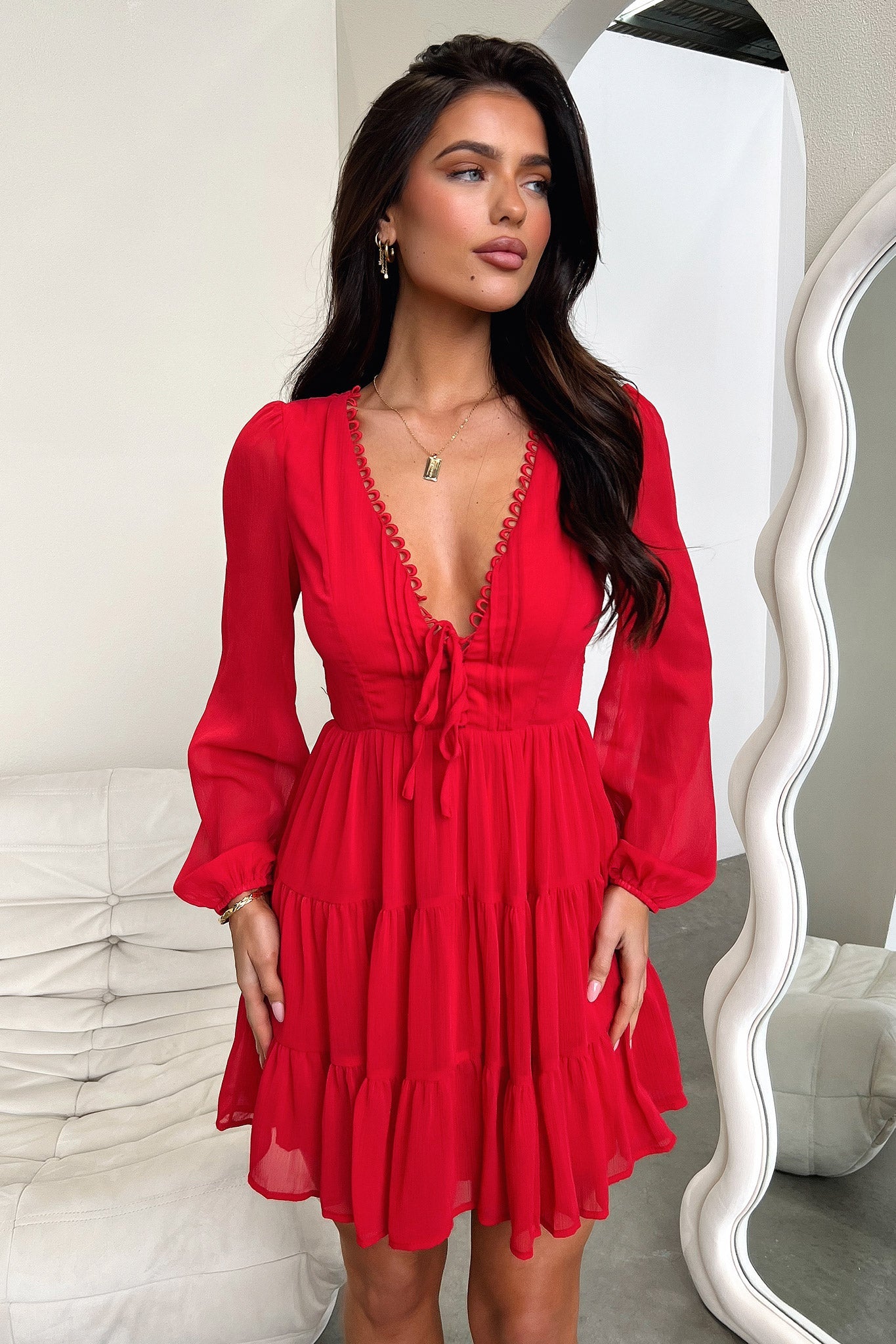 Lexie Long Sleeve Dress - Red-Coutiqo