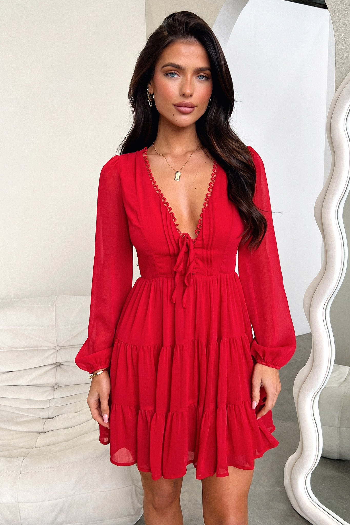 Lexie Long Sleeve Dress - Red-Coutiqo