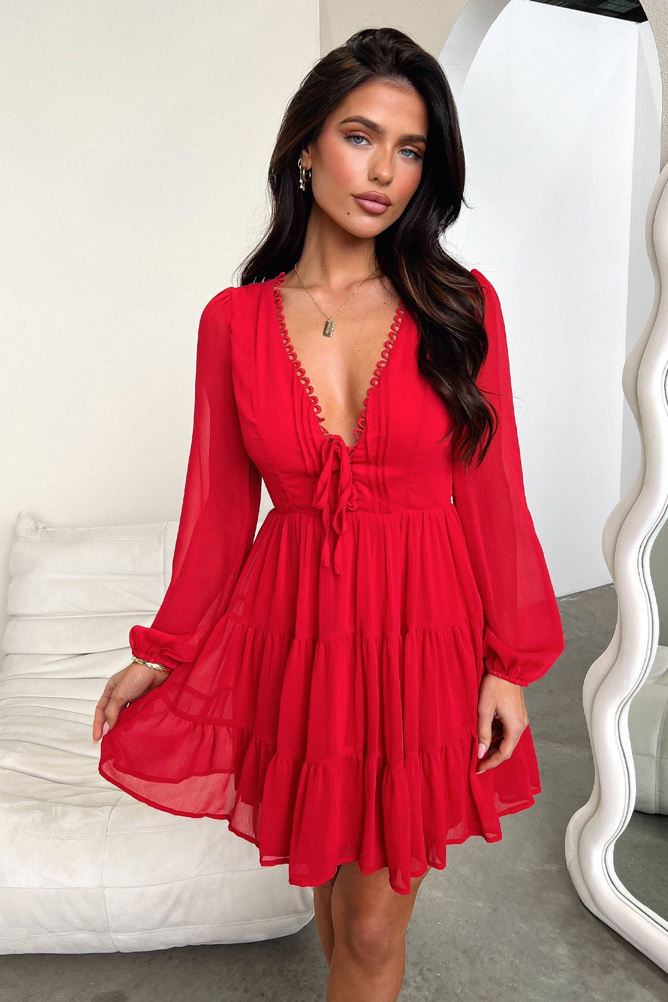 Lexie Long Sleeve Dress - Red-Coutiqo
