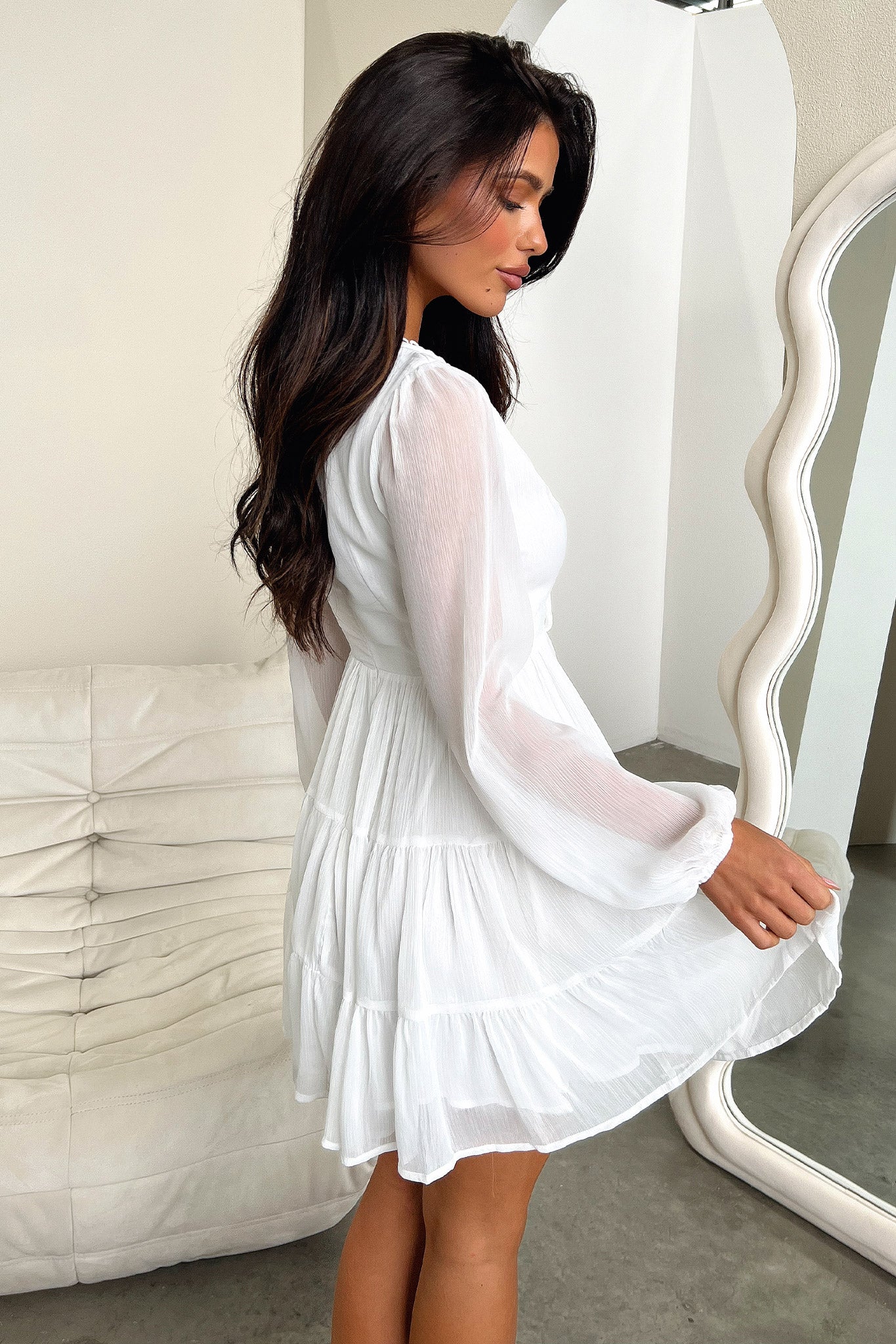 Lexie Long Sleeve Dress - White-Coutiqo
