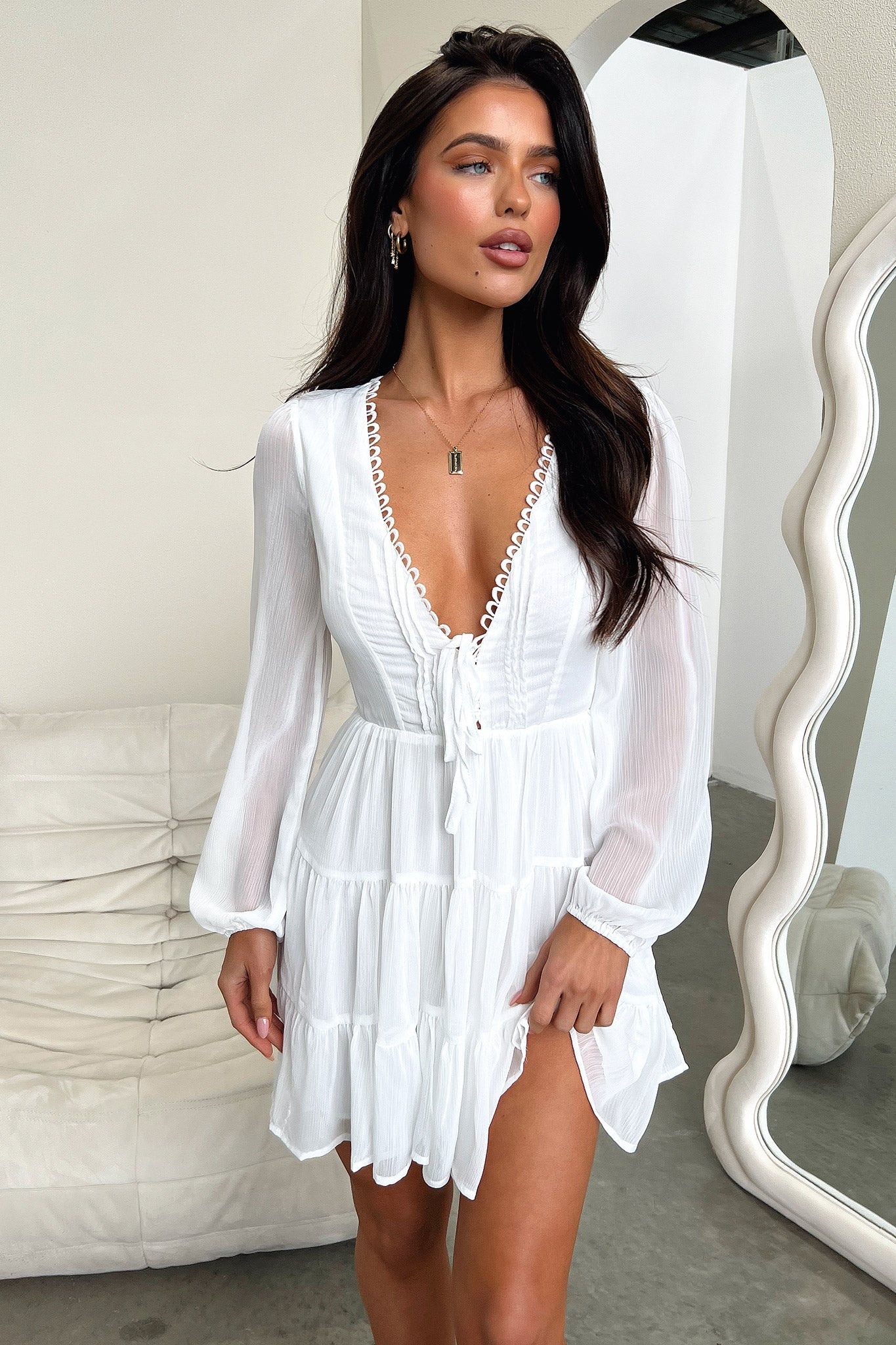 Lexie Long Sleeve Dress - White-Coutiqo
