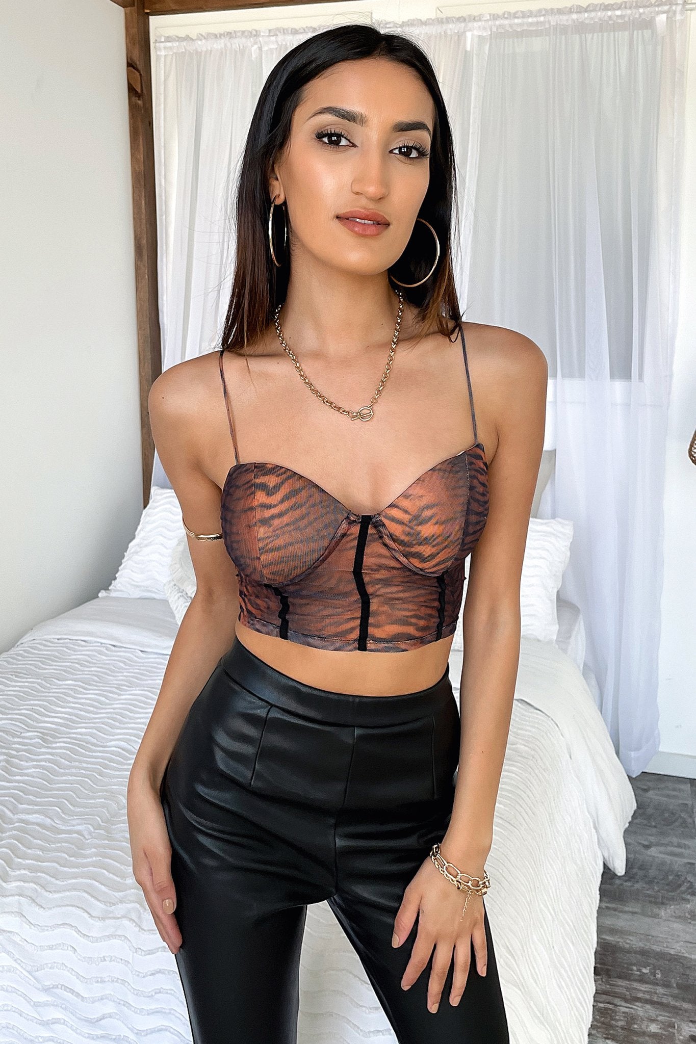 Lopez Bustier Crop - Brown Tiger Print-Coutiqo