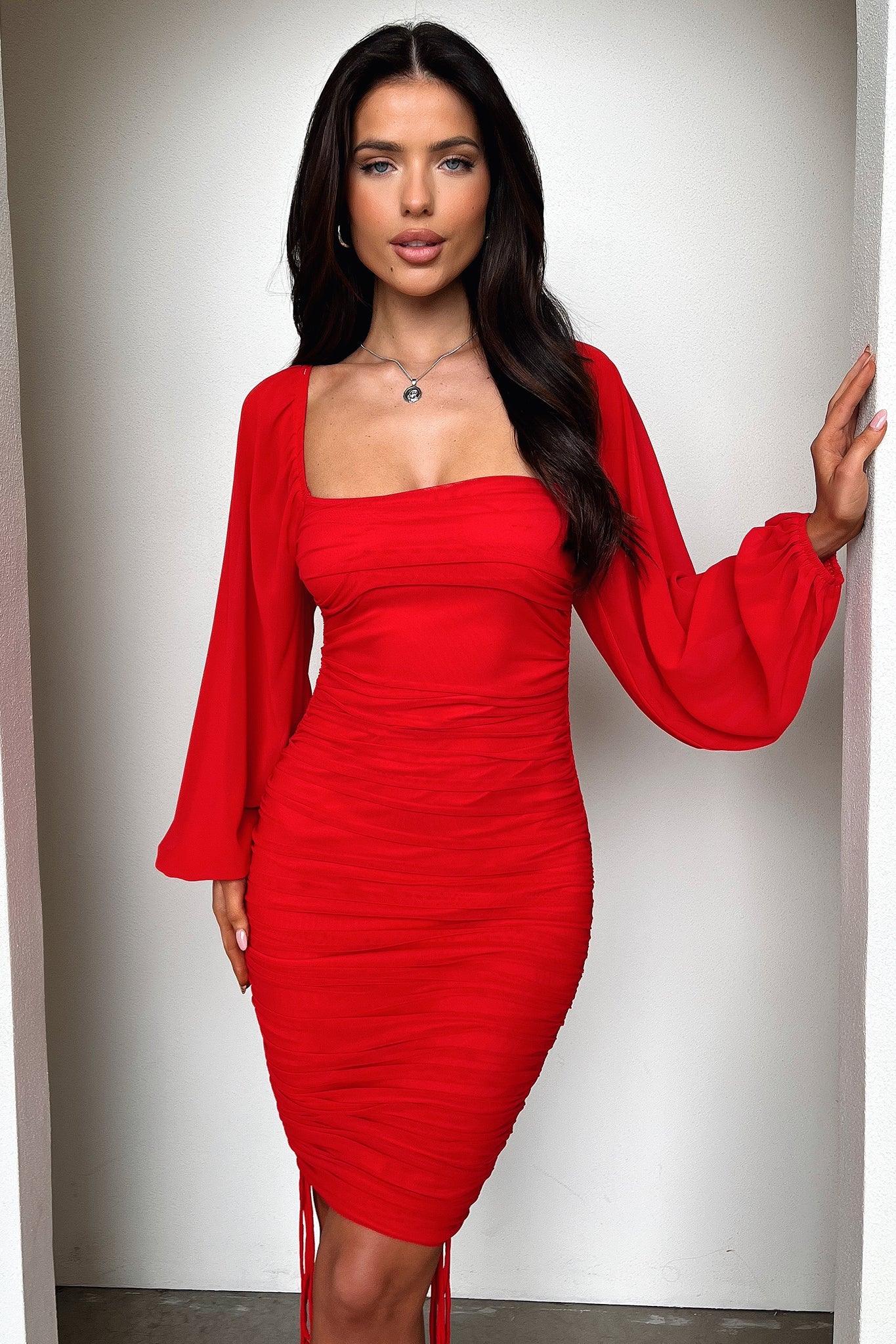 Lorde Midi Dress - Red-Coutiqo