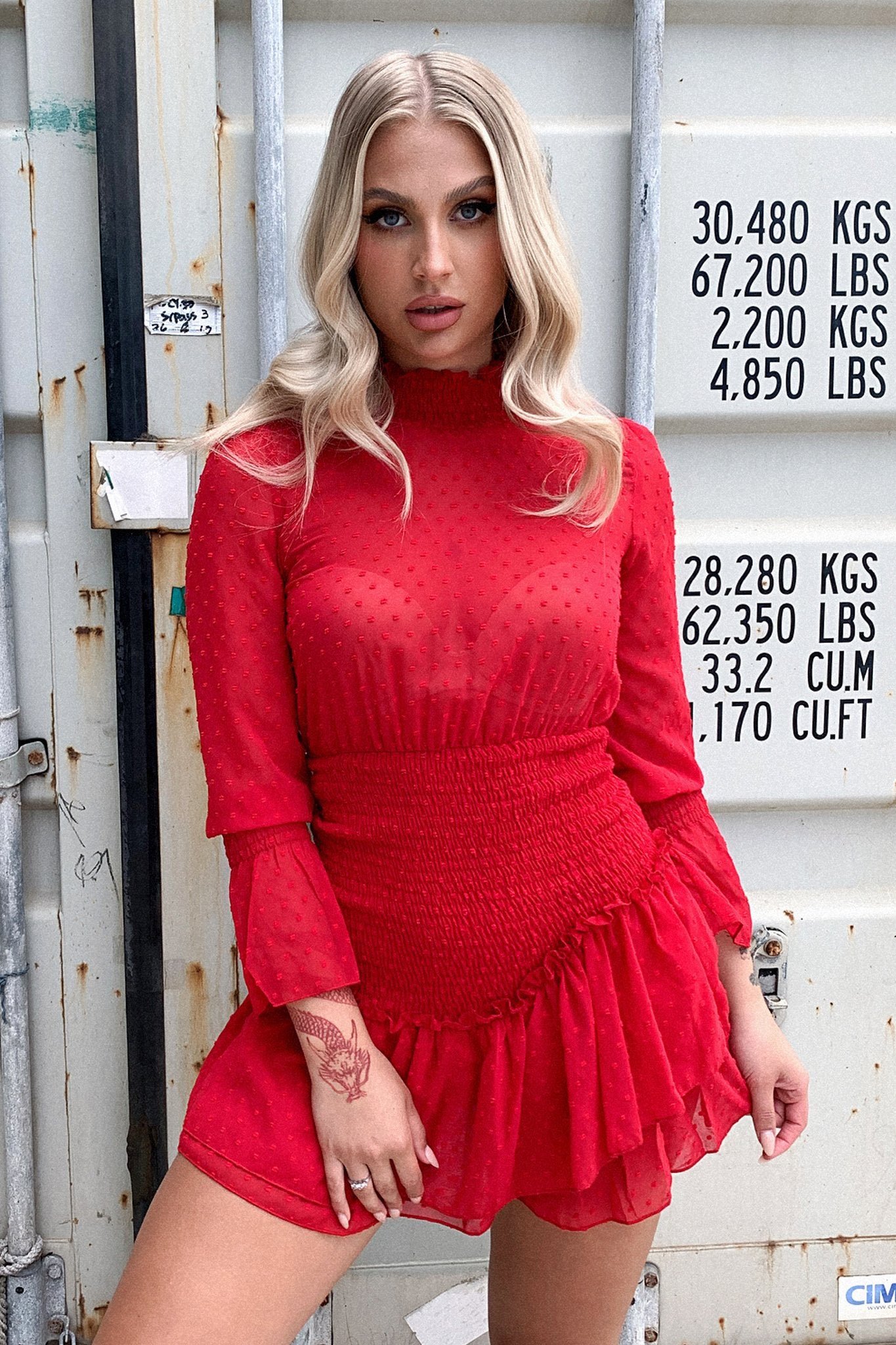 Maia Dress - Deep Red-Coutiqo