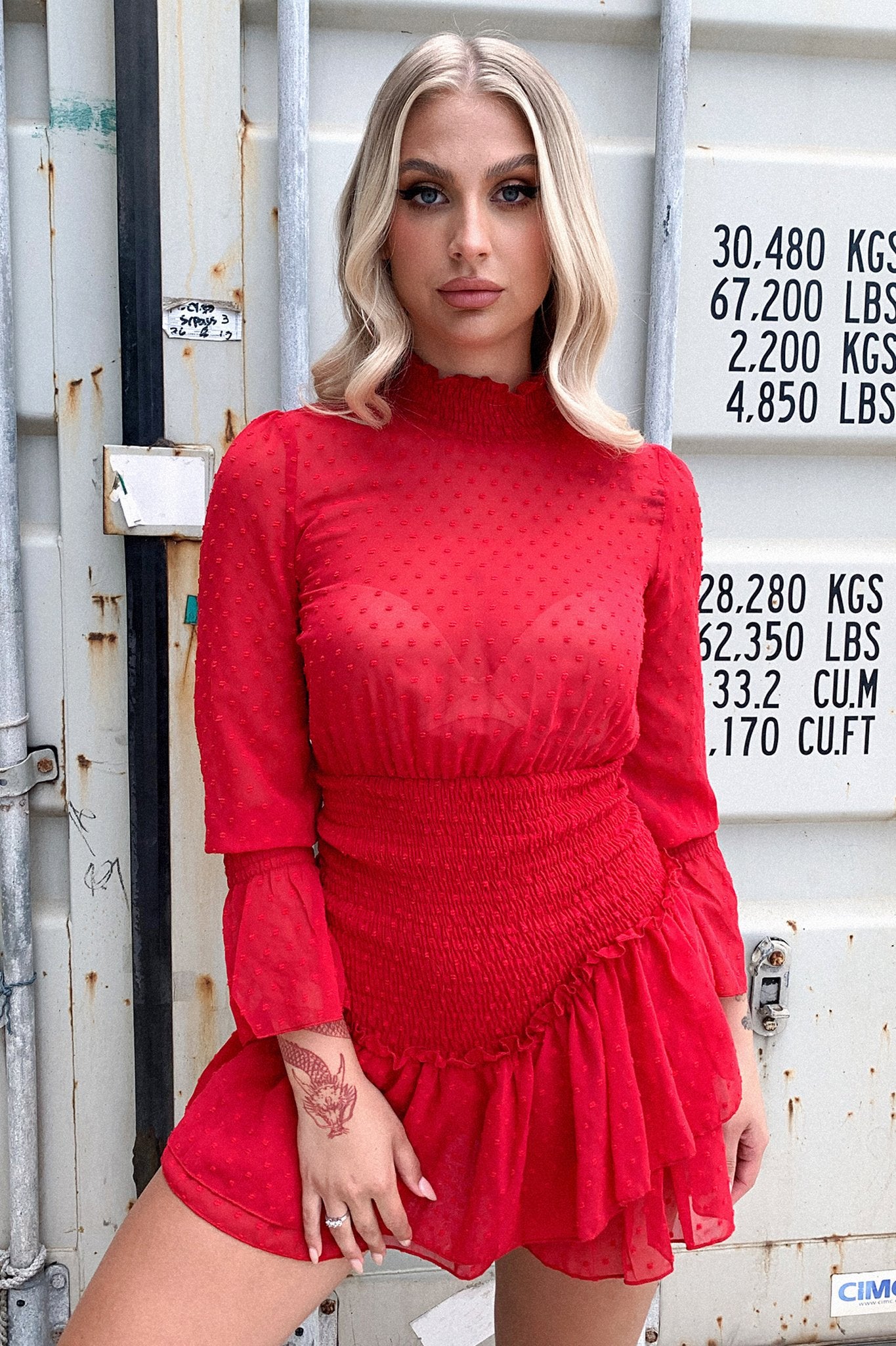 Maia Dress - Deep Red-Coutiqo