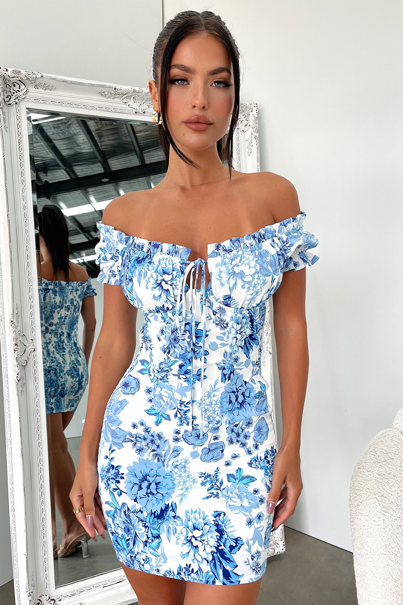 Maisie Dress - Blue/White Floral-Coutiqo