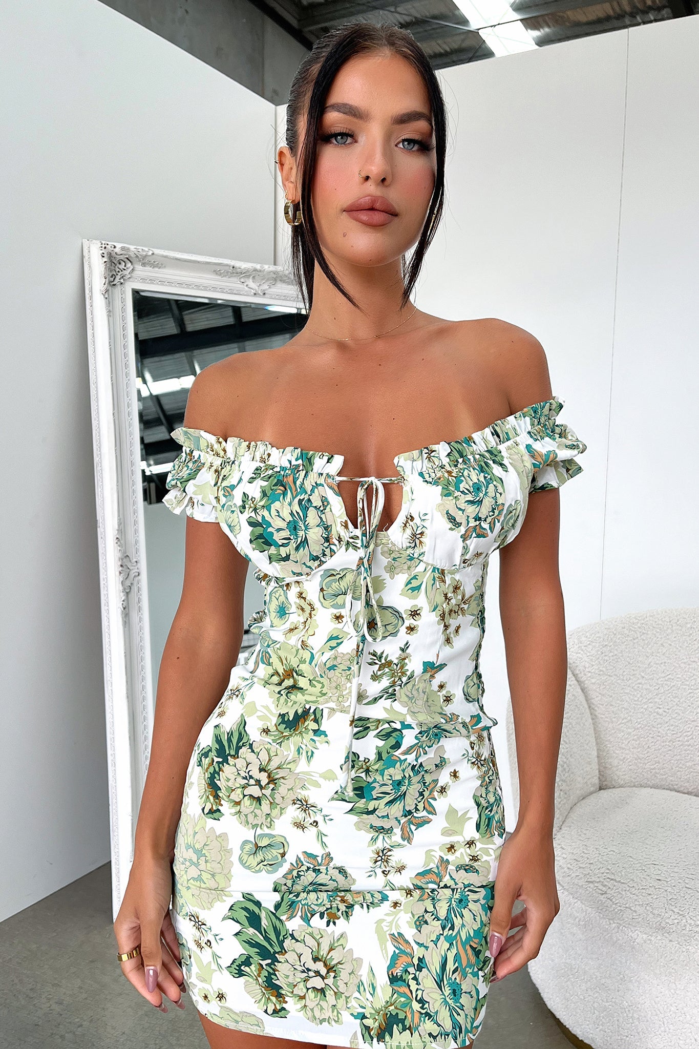 Maisie Dress - Green/White Floral-Coutiqo