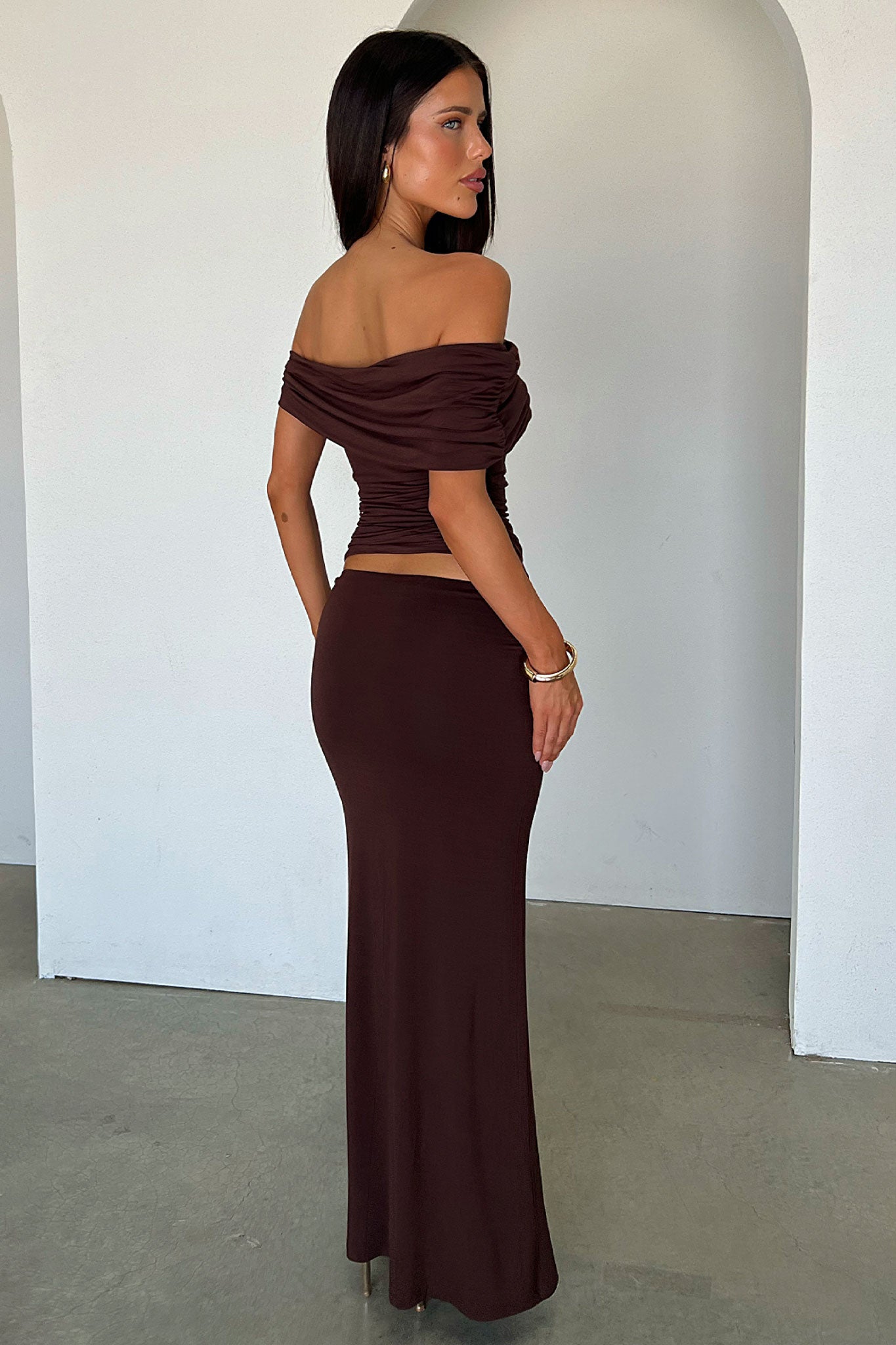 Malika Off-Shoulder Top - Brown-Coutiqo