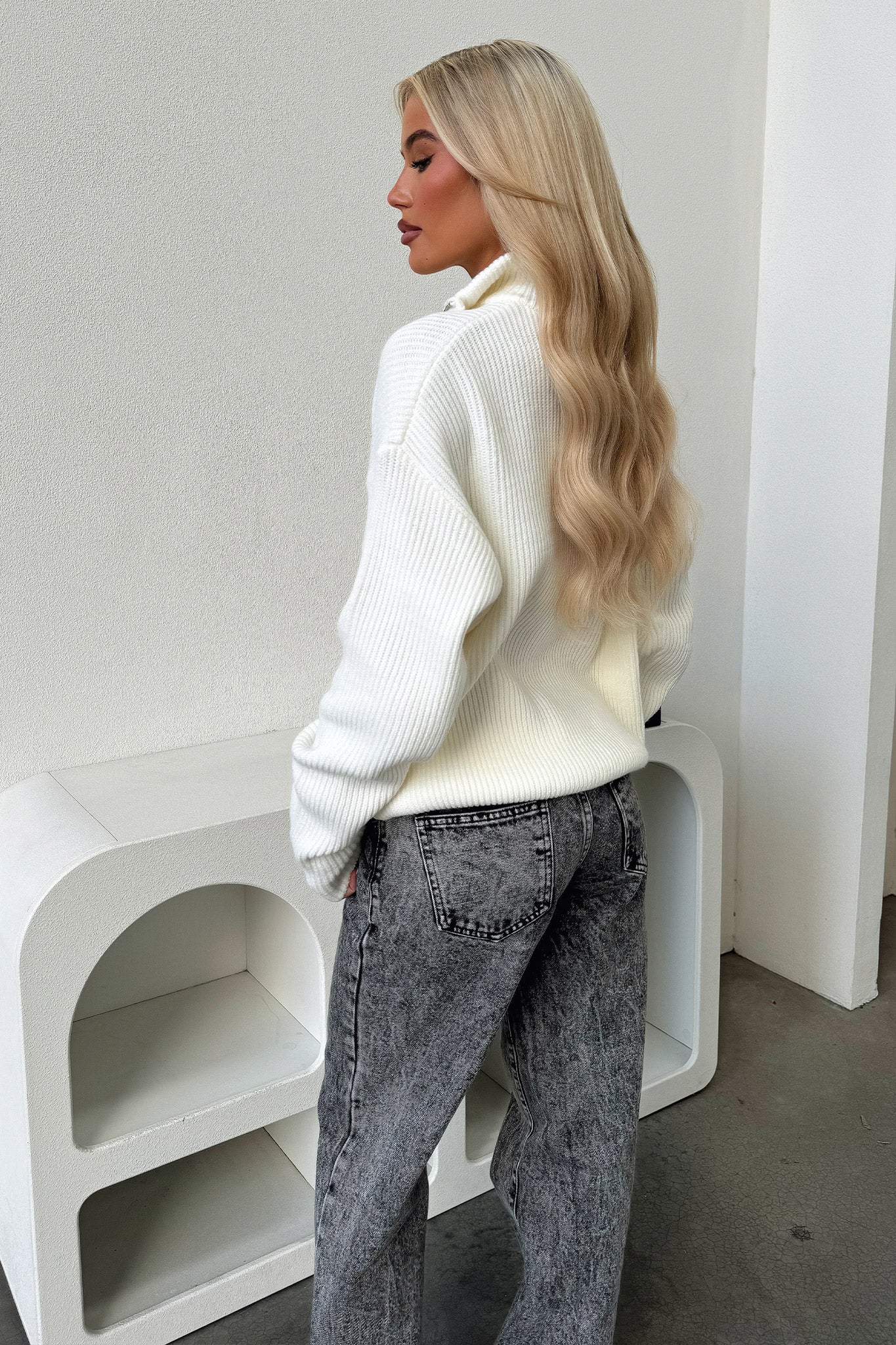 Maree 3/4 Zip Knit - Cream-Coutiqo