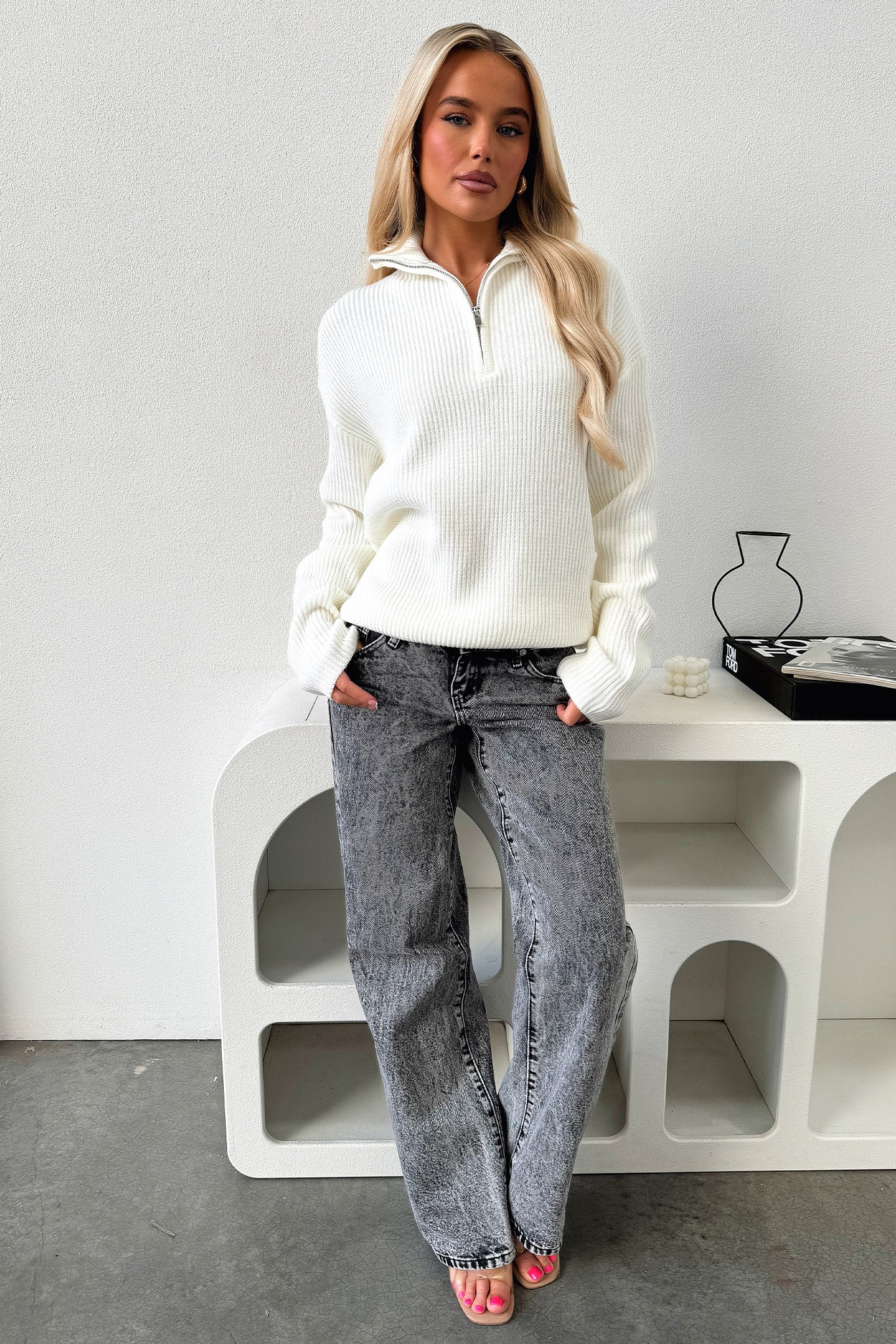 Maree 3/4 Zip Knit - Cream-Coutiqo