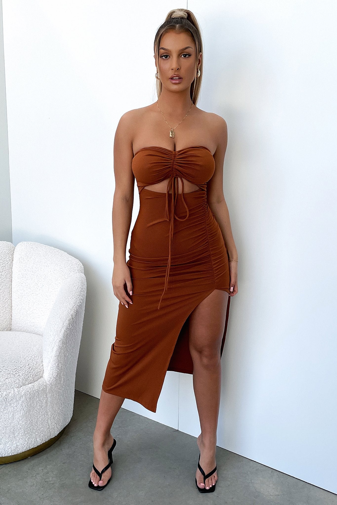 Marine Midi Dress - Brown-Coutiqo