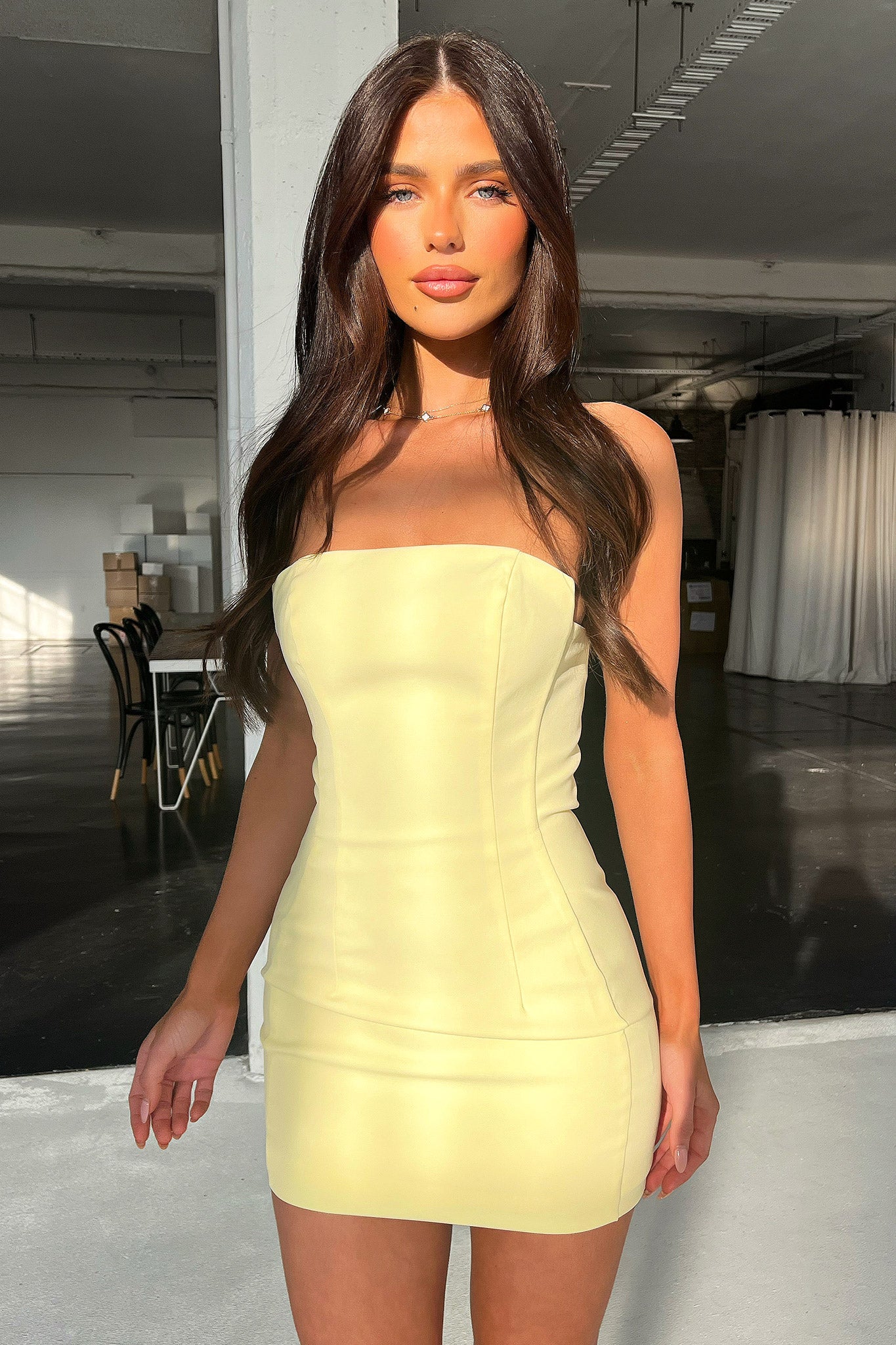 Marlo Strapless Mini Dress - Yellow-Coutiqo