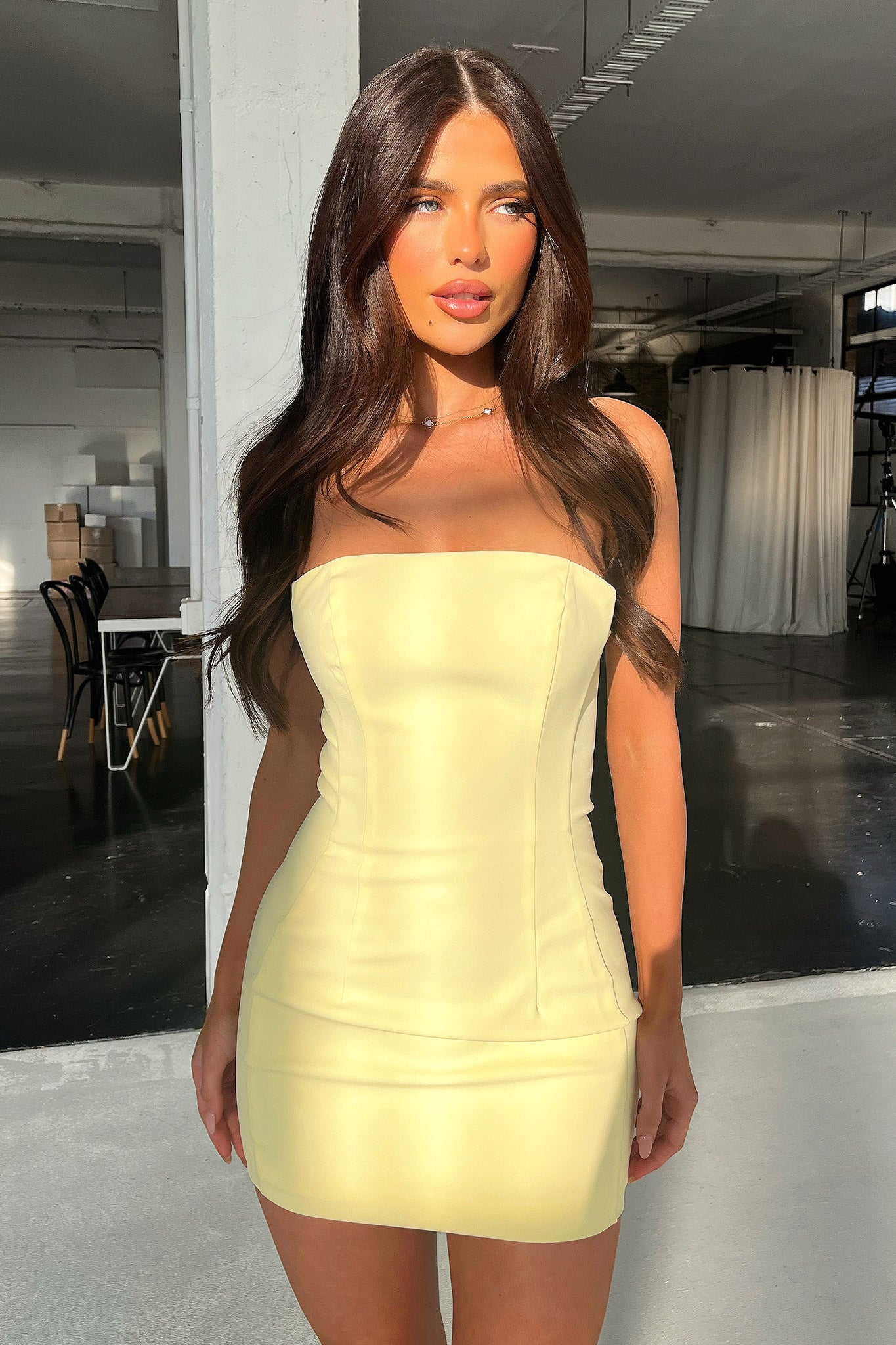 Marlo Strapless Mini Dress - Yellow-Coutiqo