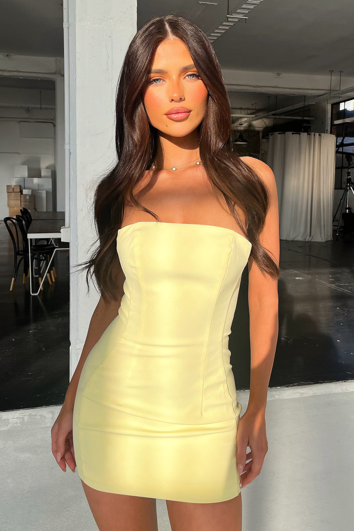 Marlo Strapless Mini Dress - Yellow-Coutiqo