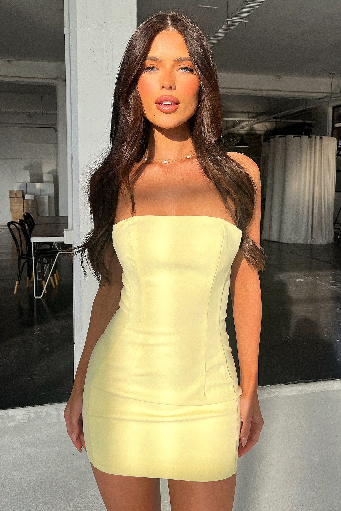 Marlo Strapless Mini Dress - Yellow-Coutiqo
