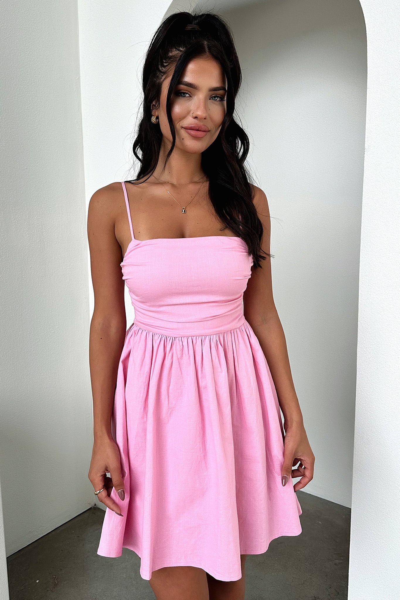 Miley Mini Dress - Pink-Coutiqo
