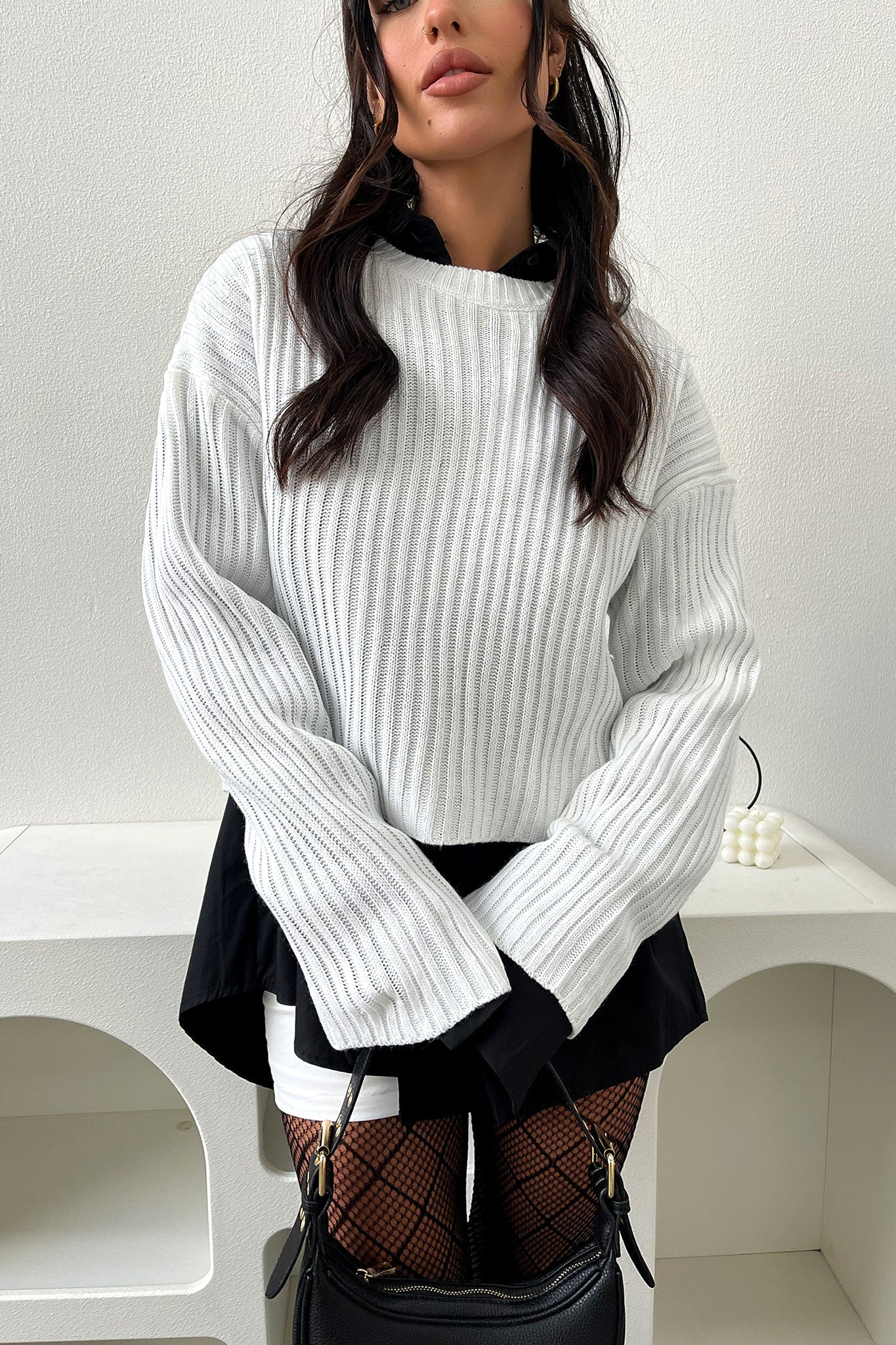 Mina Knit - White-Coutiqo