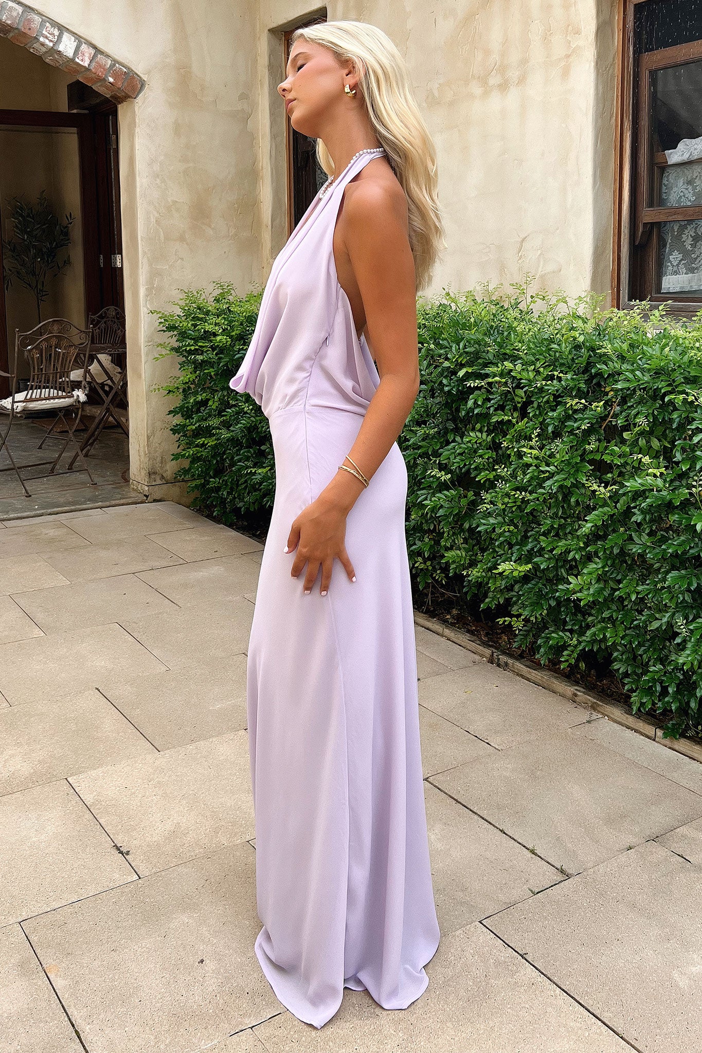 Mirella Plunge Halter Neck Maxi Dress - Lilac-Coutiqo