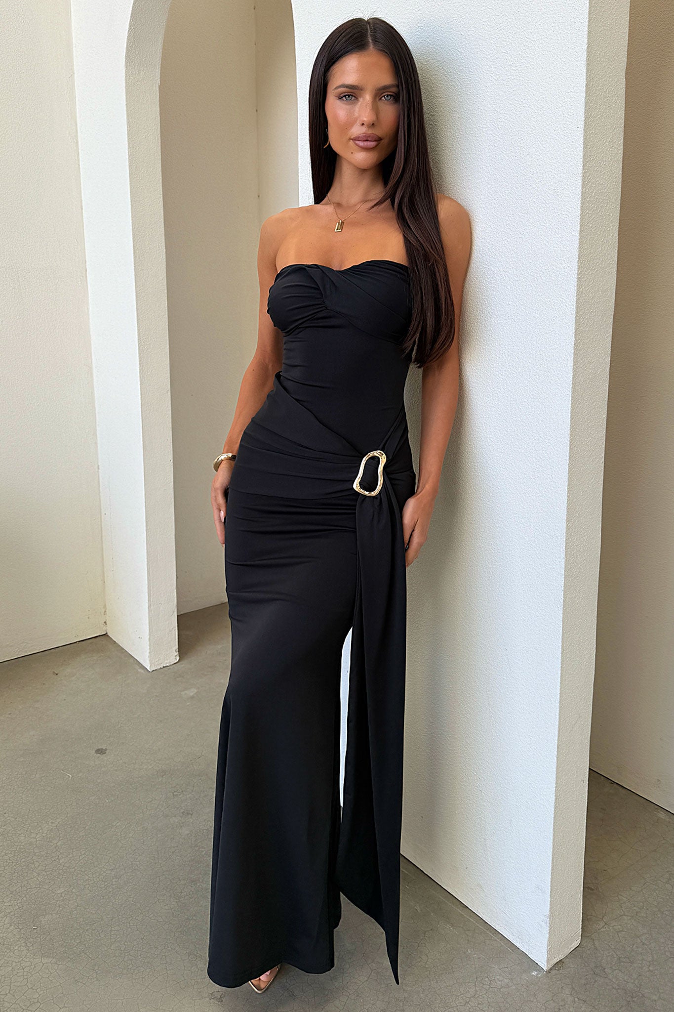 Monique Strapless Wrap Maxi Dress - Black-Coutiqo