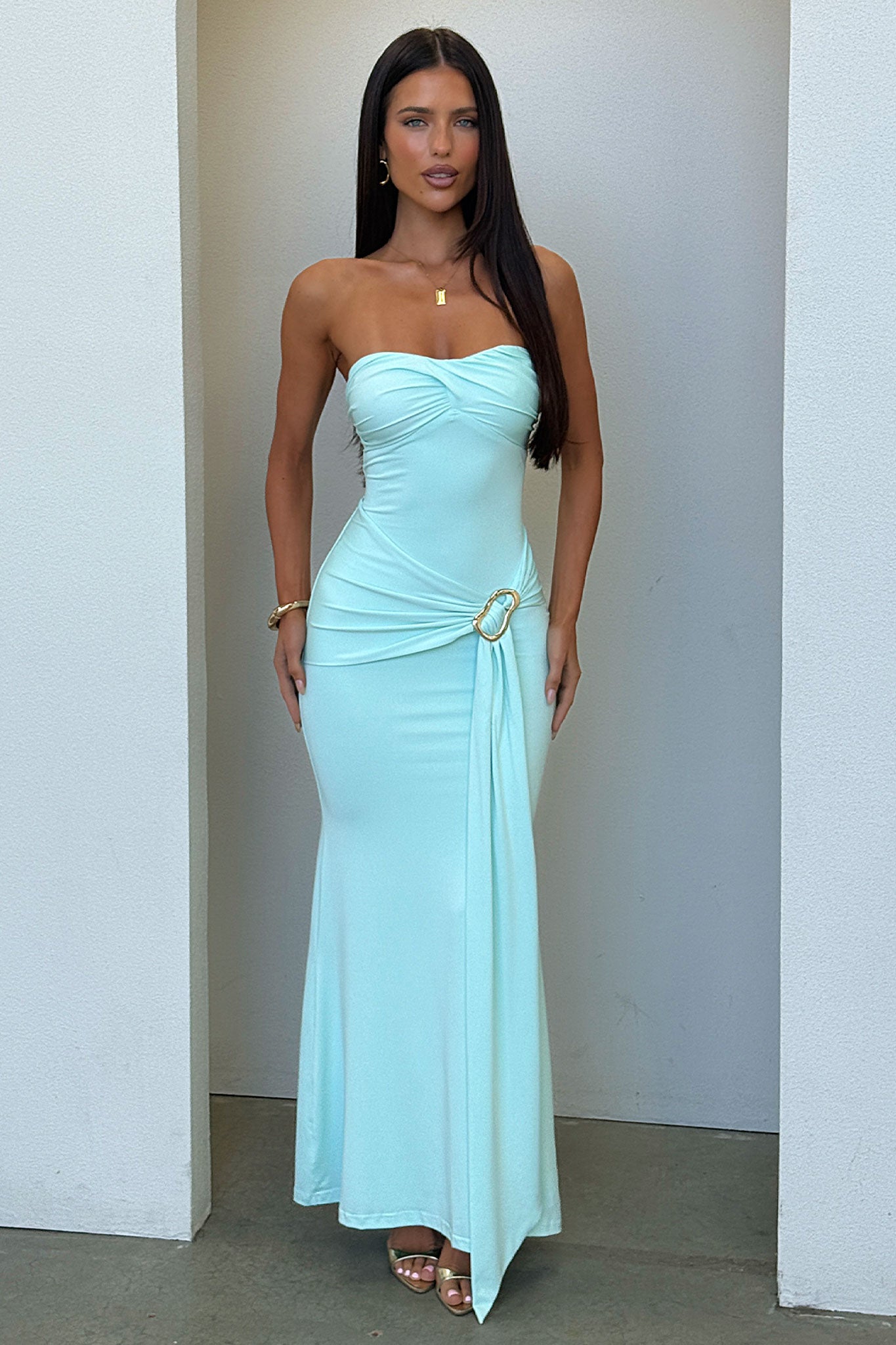 Monique Strapless Wrap Maxi Dress - Aqua-Coutiqo