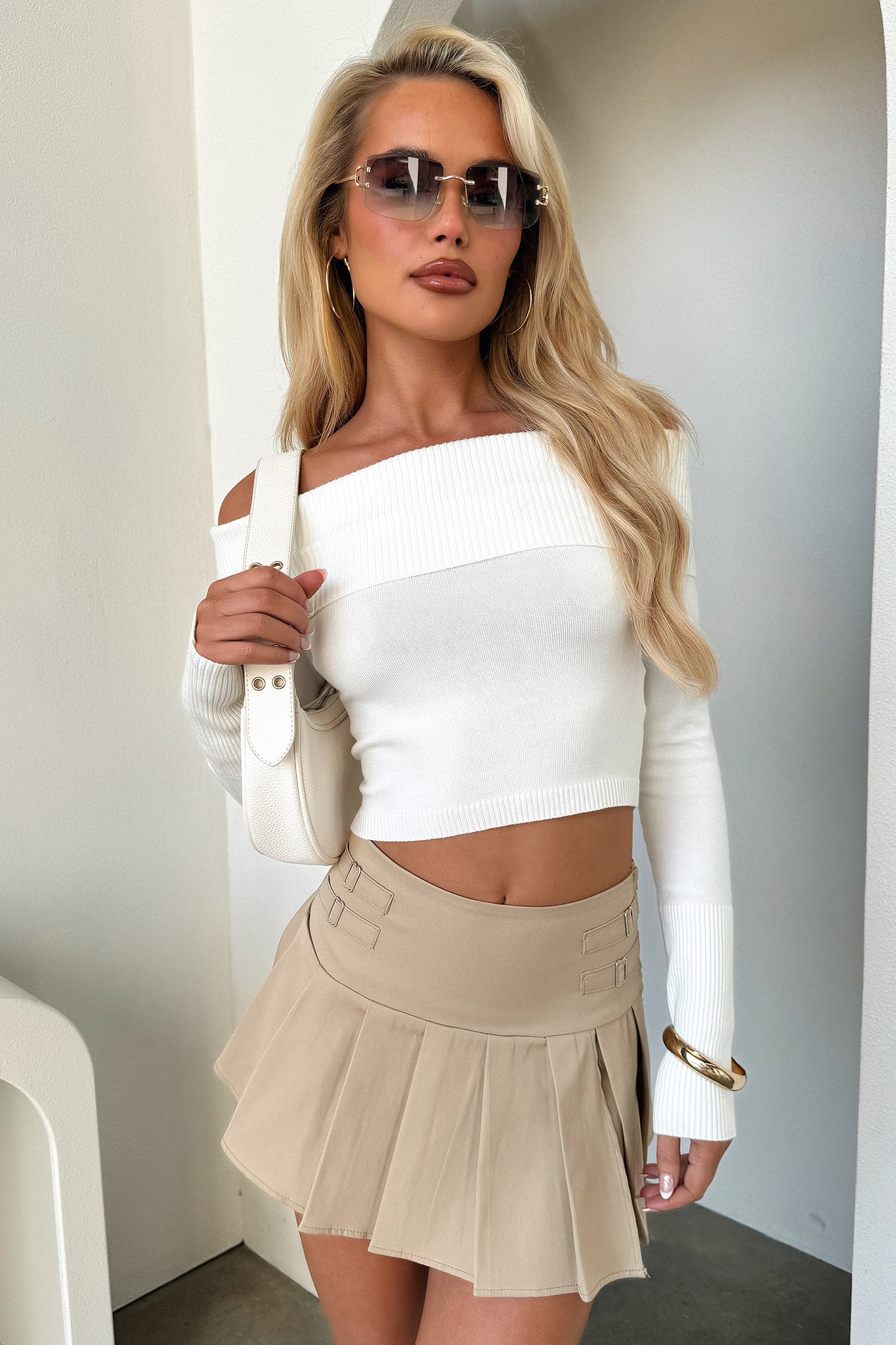 Monty Off Shoulder Long Sleeve Knit - Cream-Coutiqo