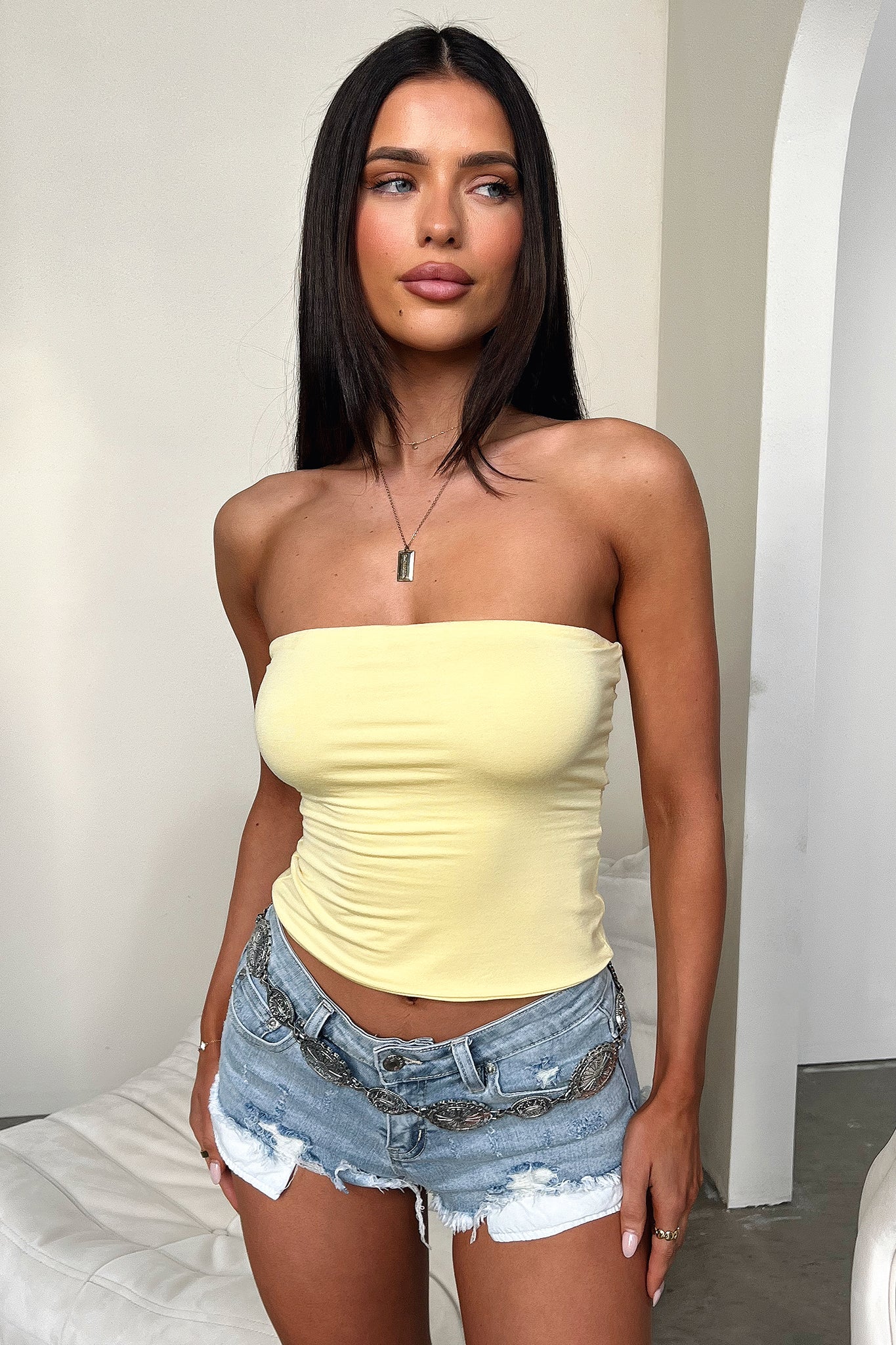 Myah Bandeau Top - Yellow-Coutiqo