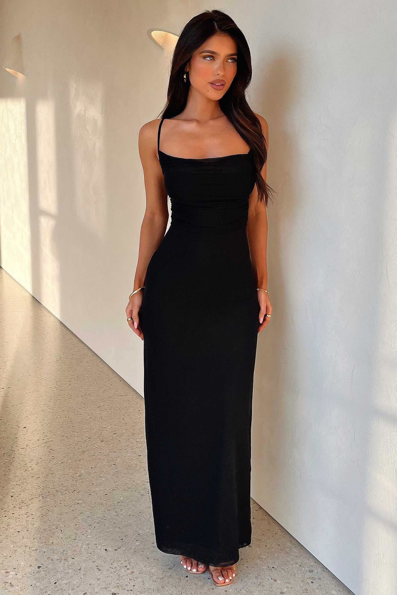 Nadine Lace-Up Back Maxi Dress - Black-Coutiqo