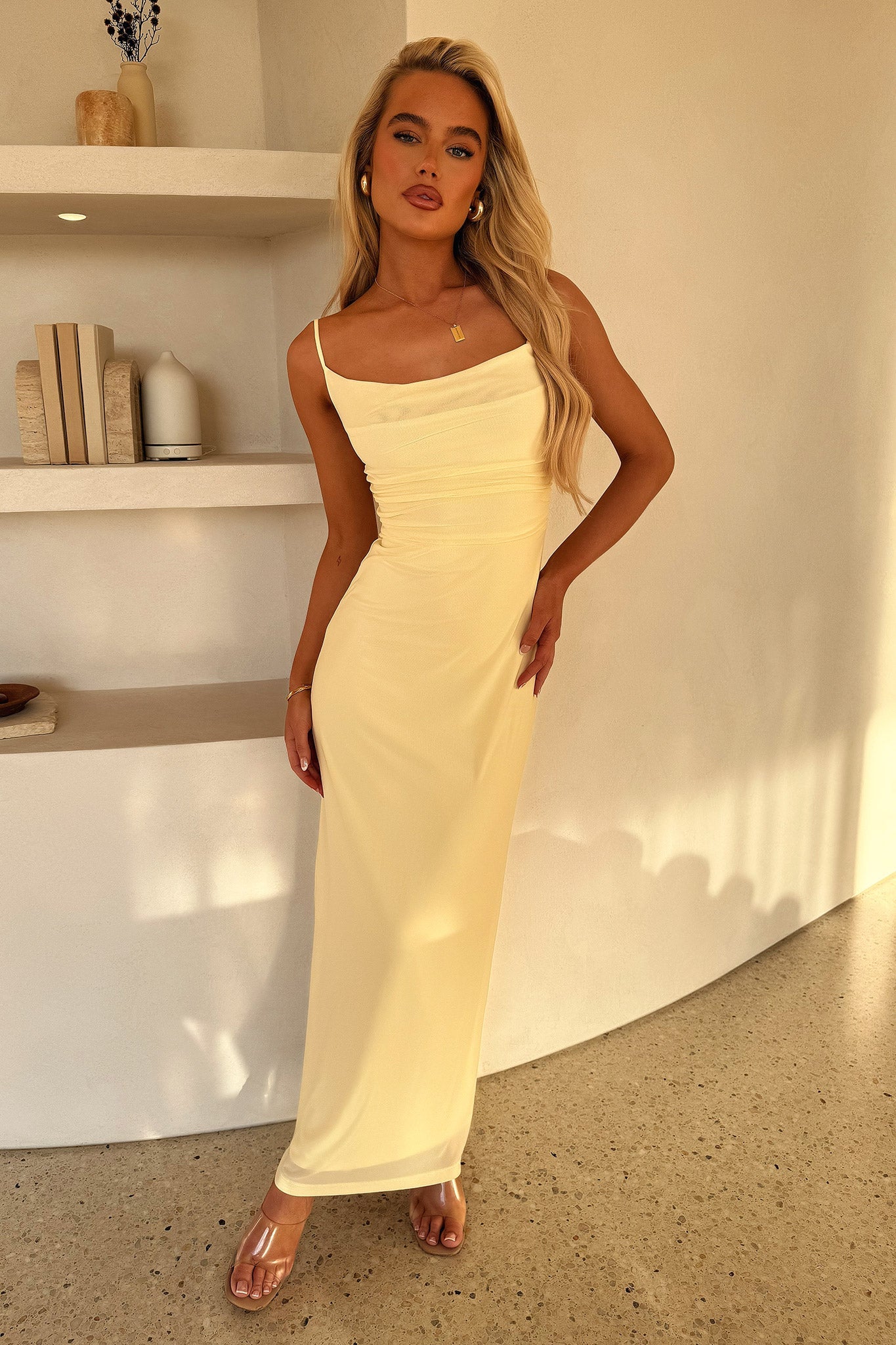 Nadine Lace-Up Back Maxi Dress - Yellow-Coutiqo