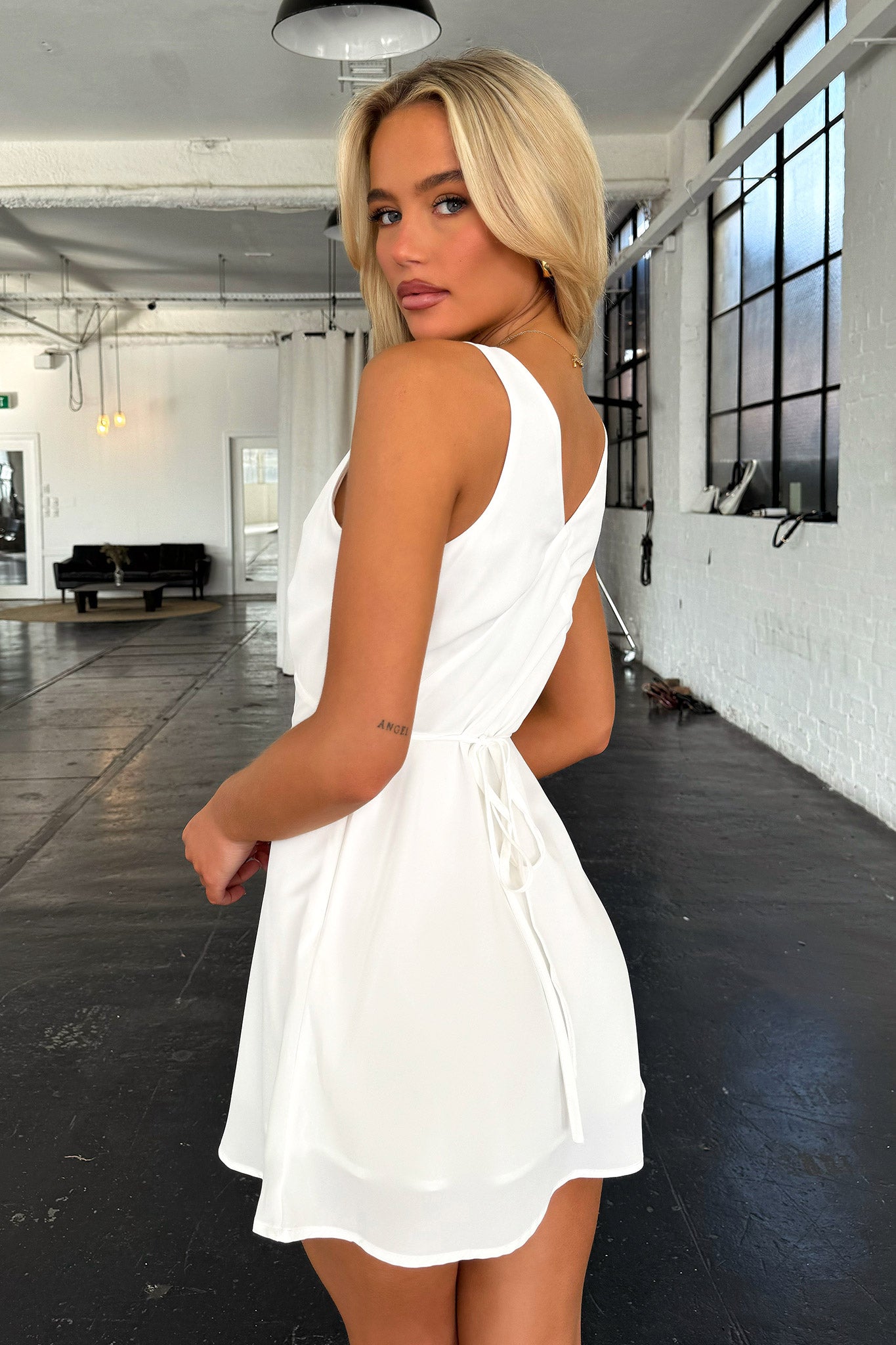 Naf V-Neck Mini Dress - White-Coutiqo