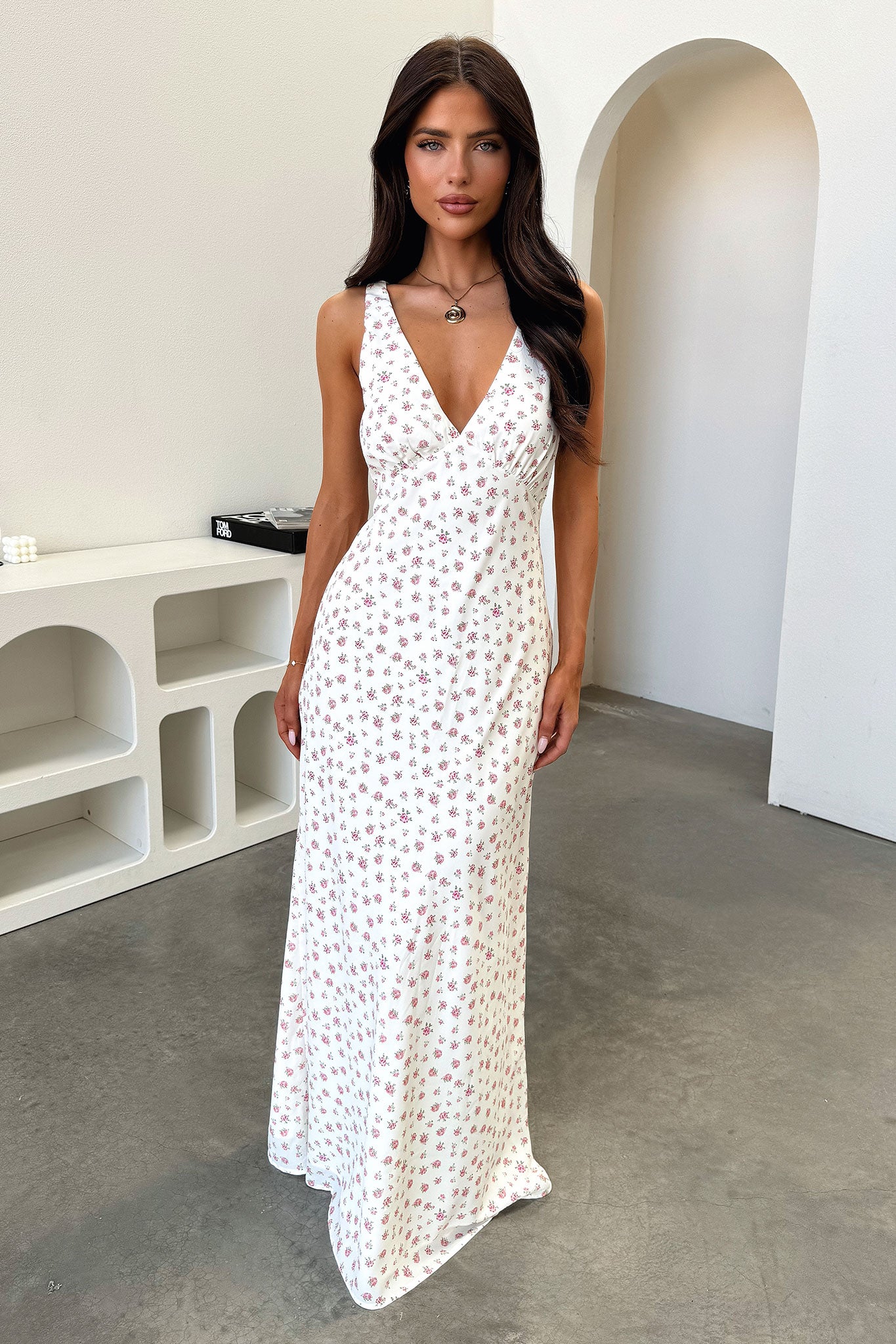 Naf V-Neck Maxi Dress - Rose Floral-Coutiqo