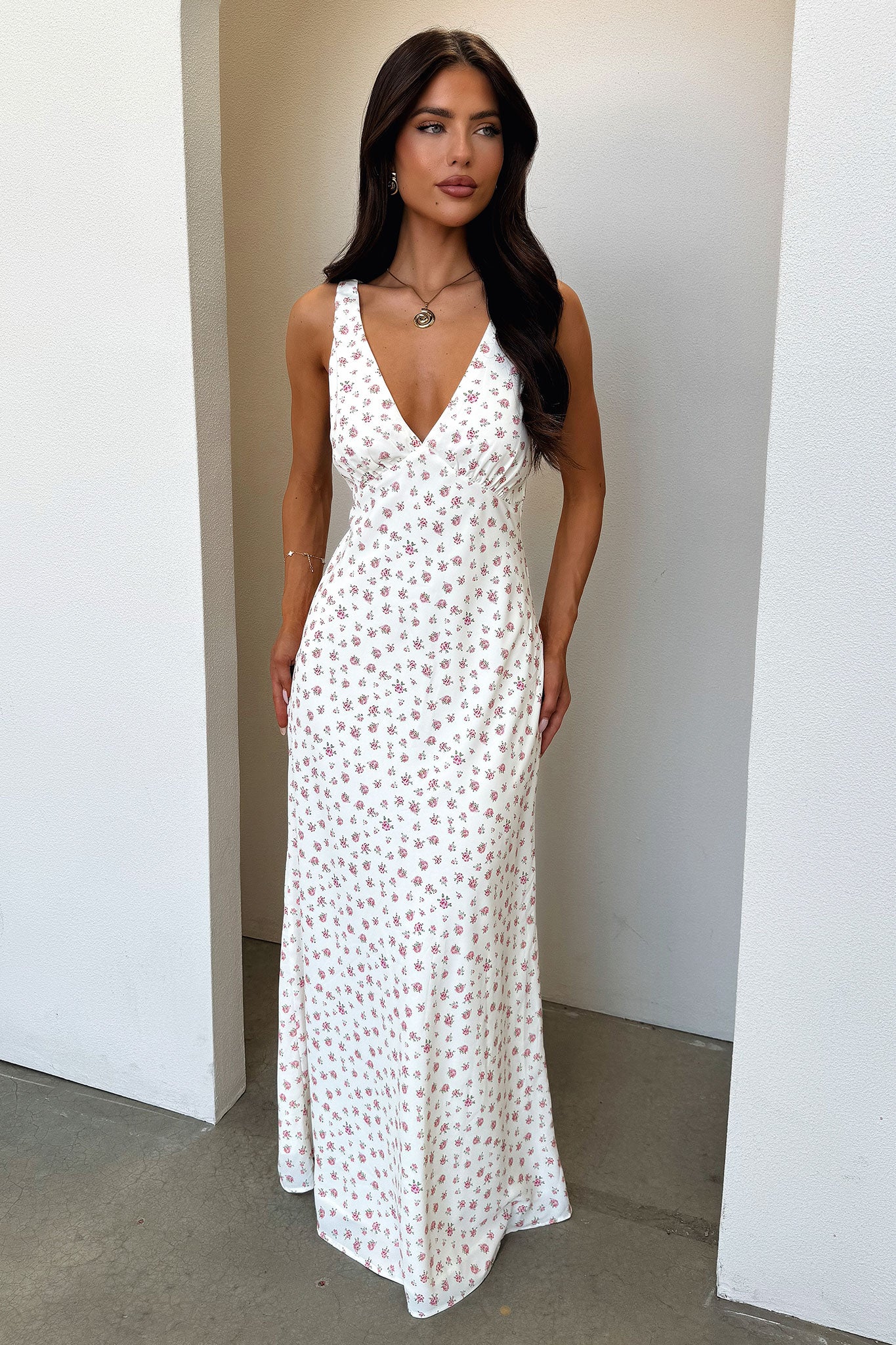 Naf V-Neck Maxi Dress - Rose Floral-Coutiqo